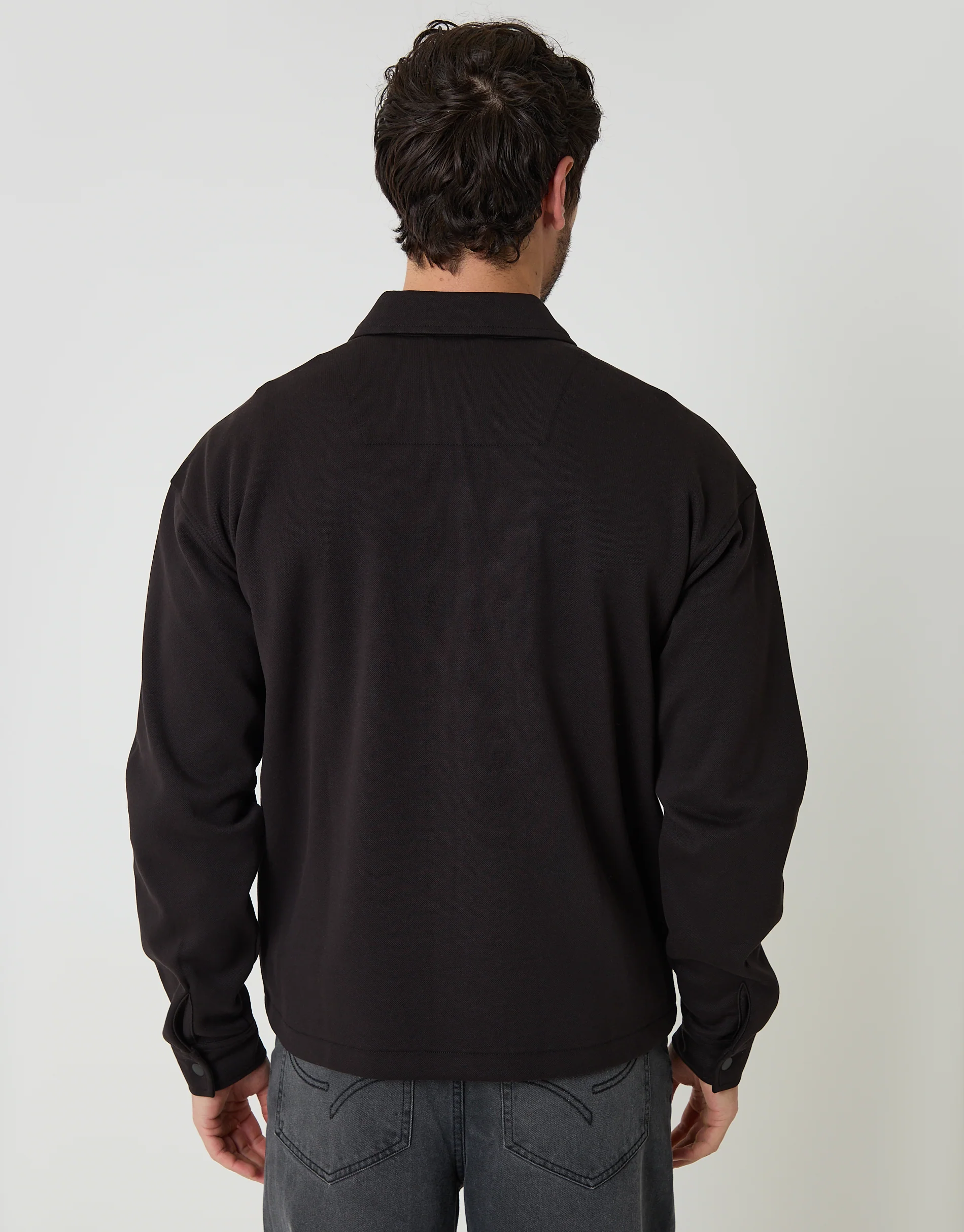 Cropped Fit Popper Fastening Shacket in Black - Image 2