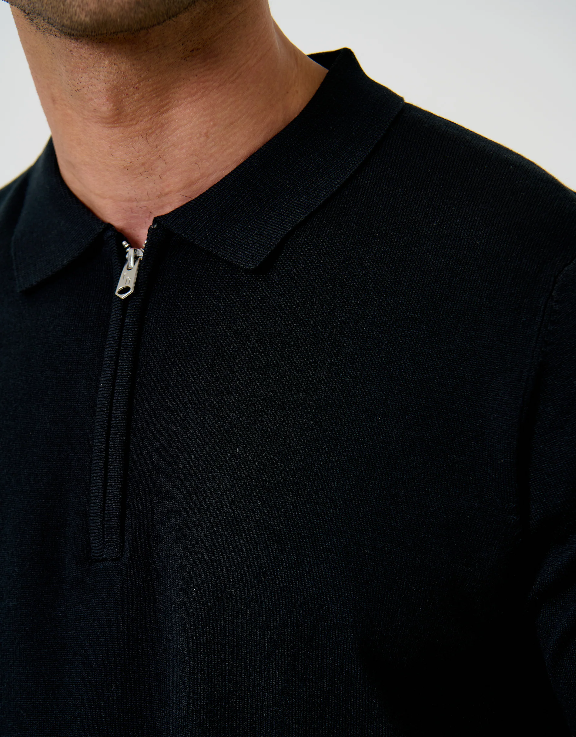 Quarter Zip Knitted Polo in Black - Image 5