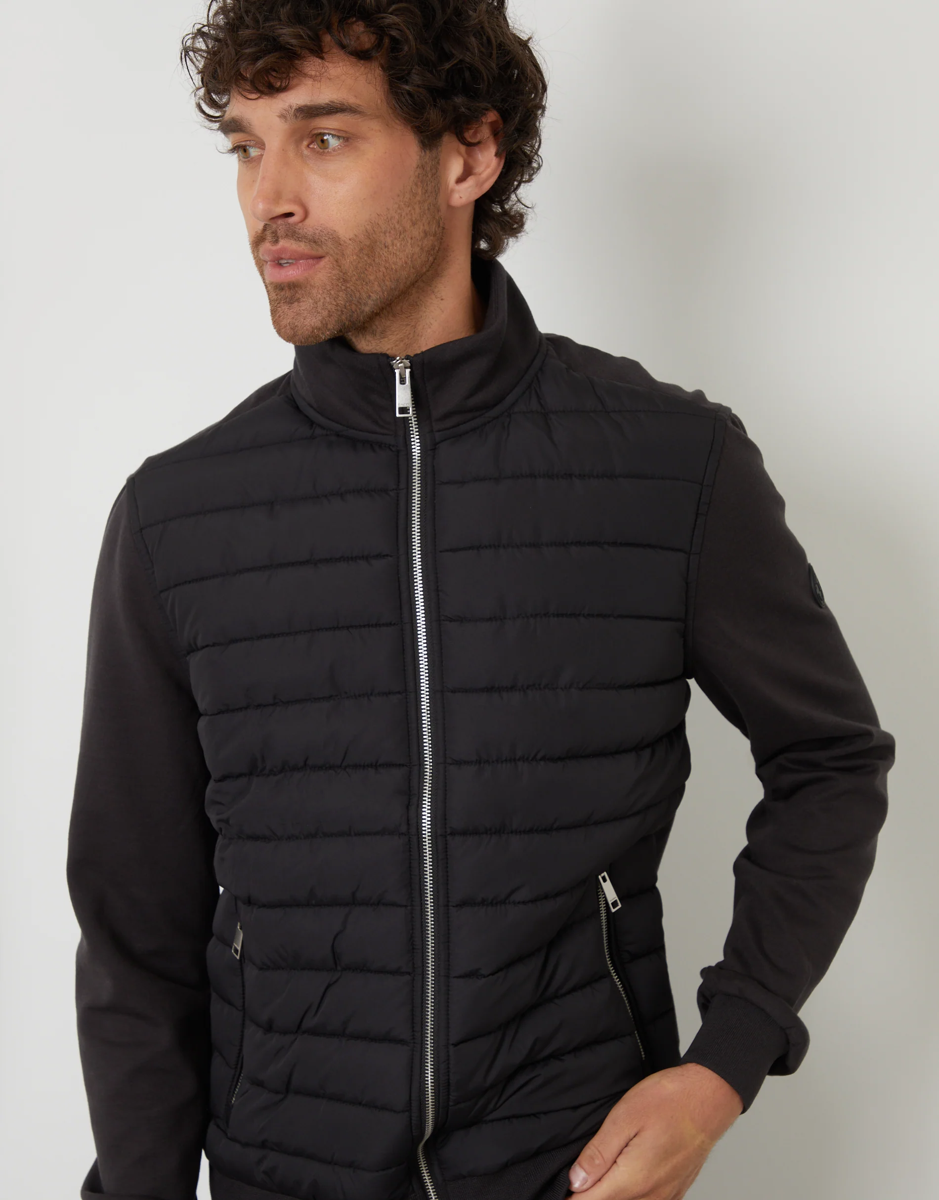 Quilted Hybrid Funnel Neck Jacket in Black - Image 4