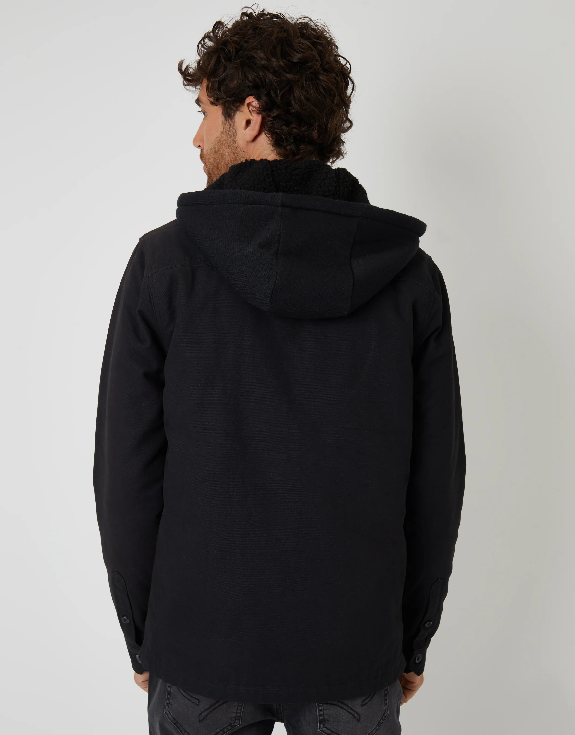 Quilted Shacket with Borg Lined Hood in Black - Image 2