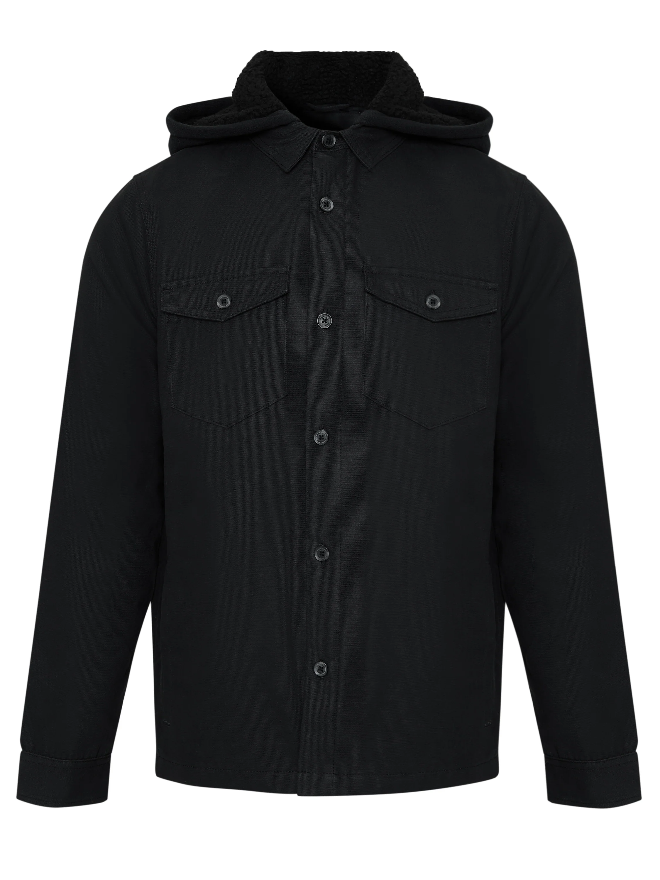 Quilted Shacket with Borg Lined Hood in Black - Image 7
