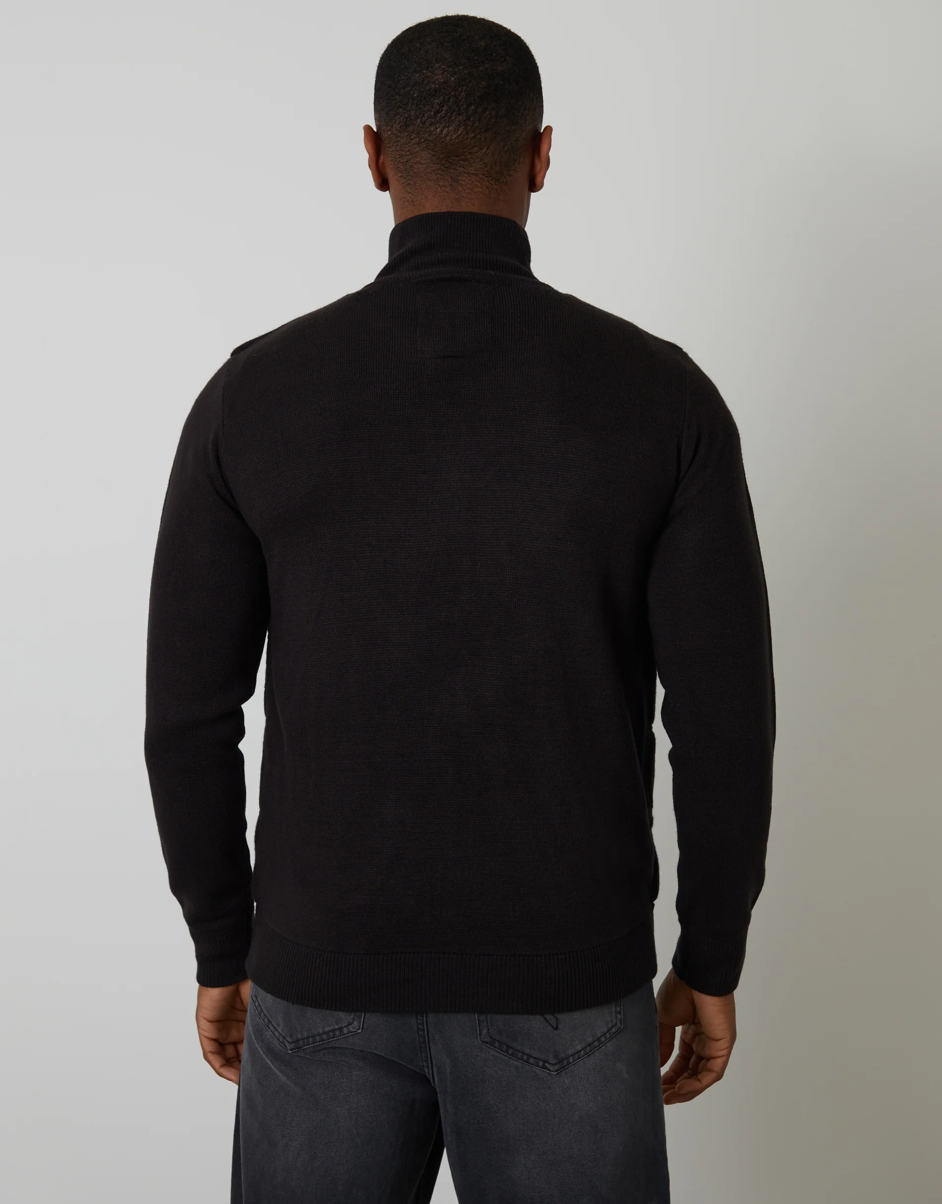 Quilted Zip Up Knitted Jacket in Black - Image 2