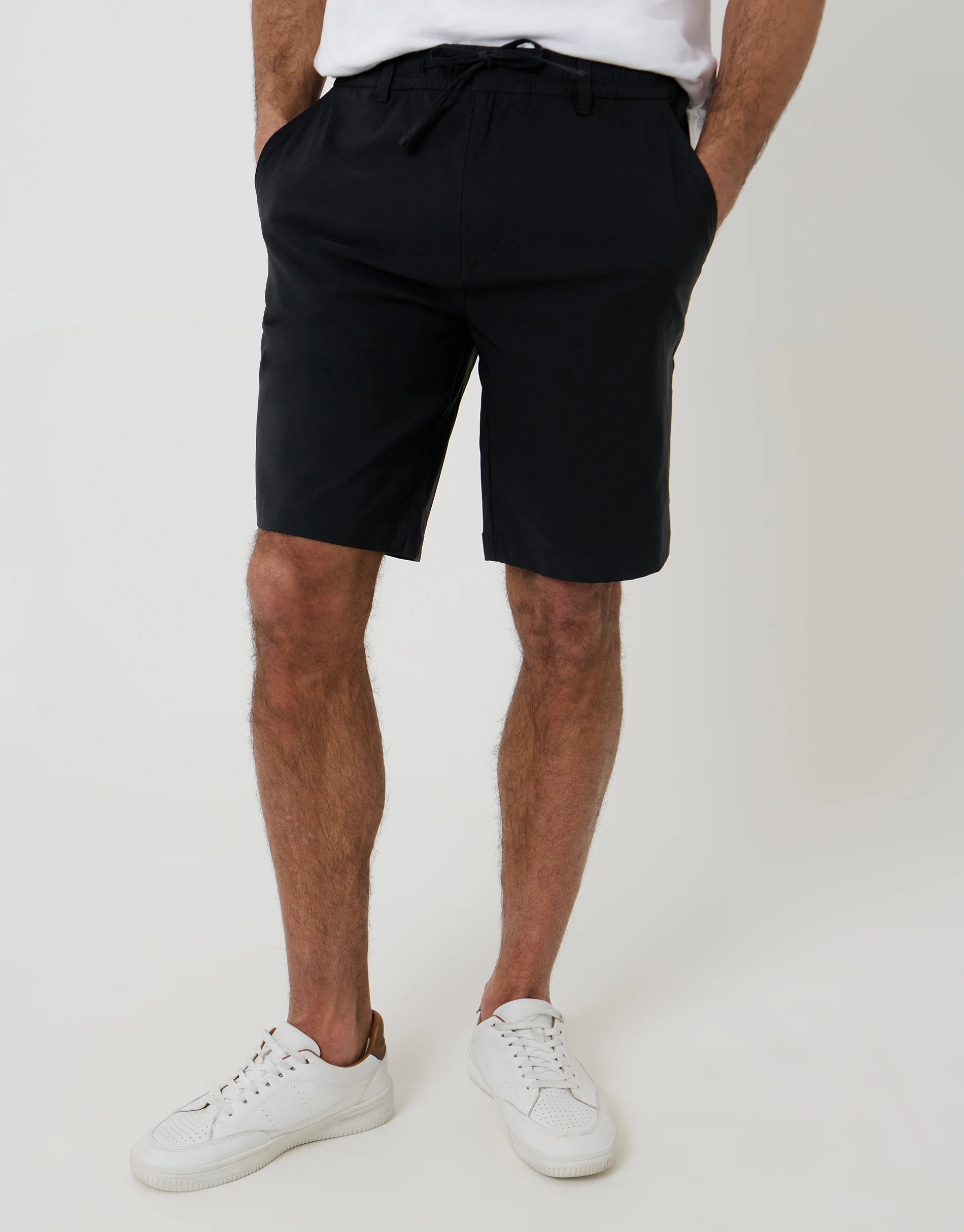 Regular Fit Elasticated Waist Stretch Chino Shorts in Black