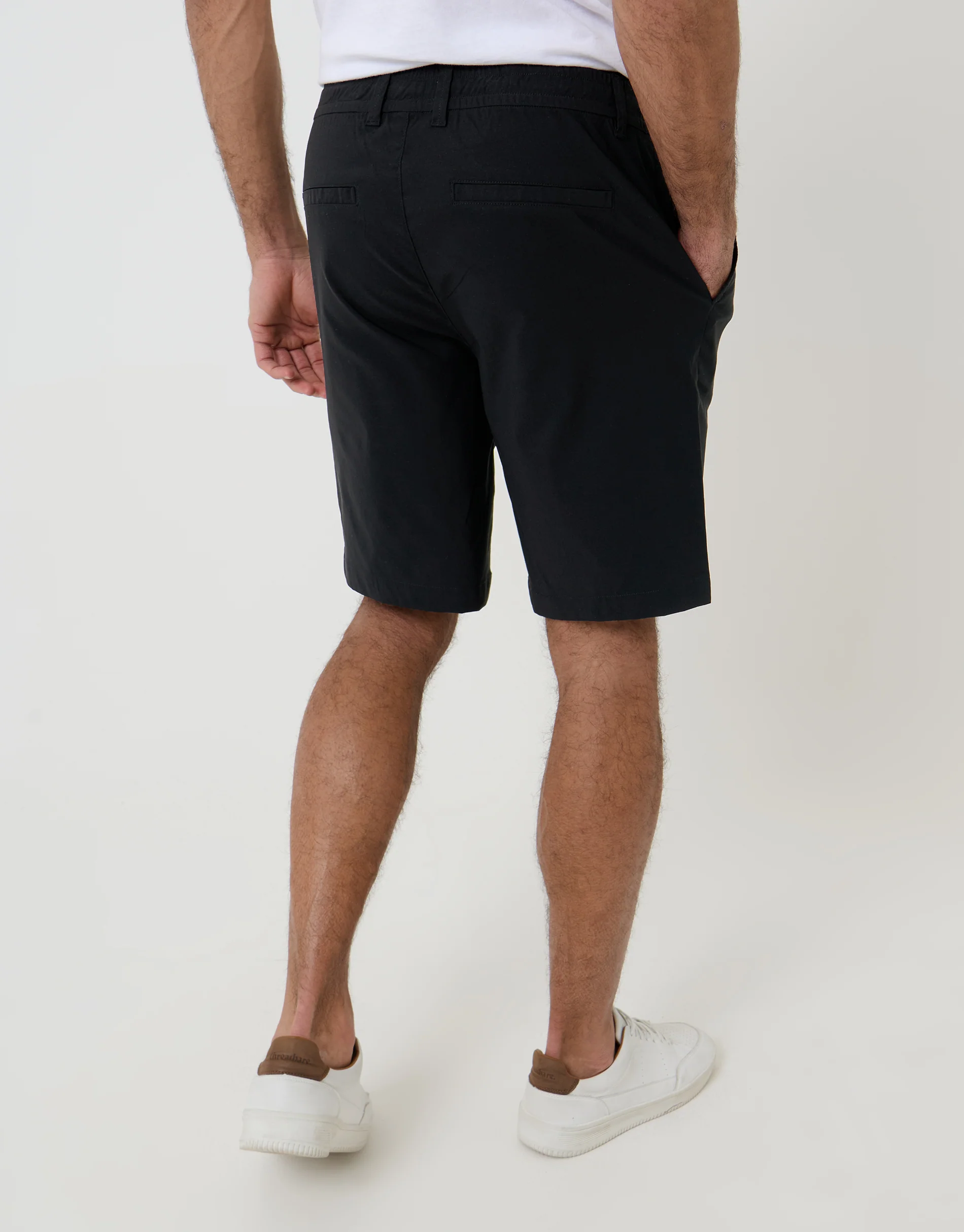 Regular Fit Elasticated Waist Stretch Chino Shorts in Black - Image 2