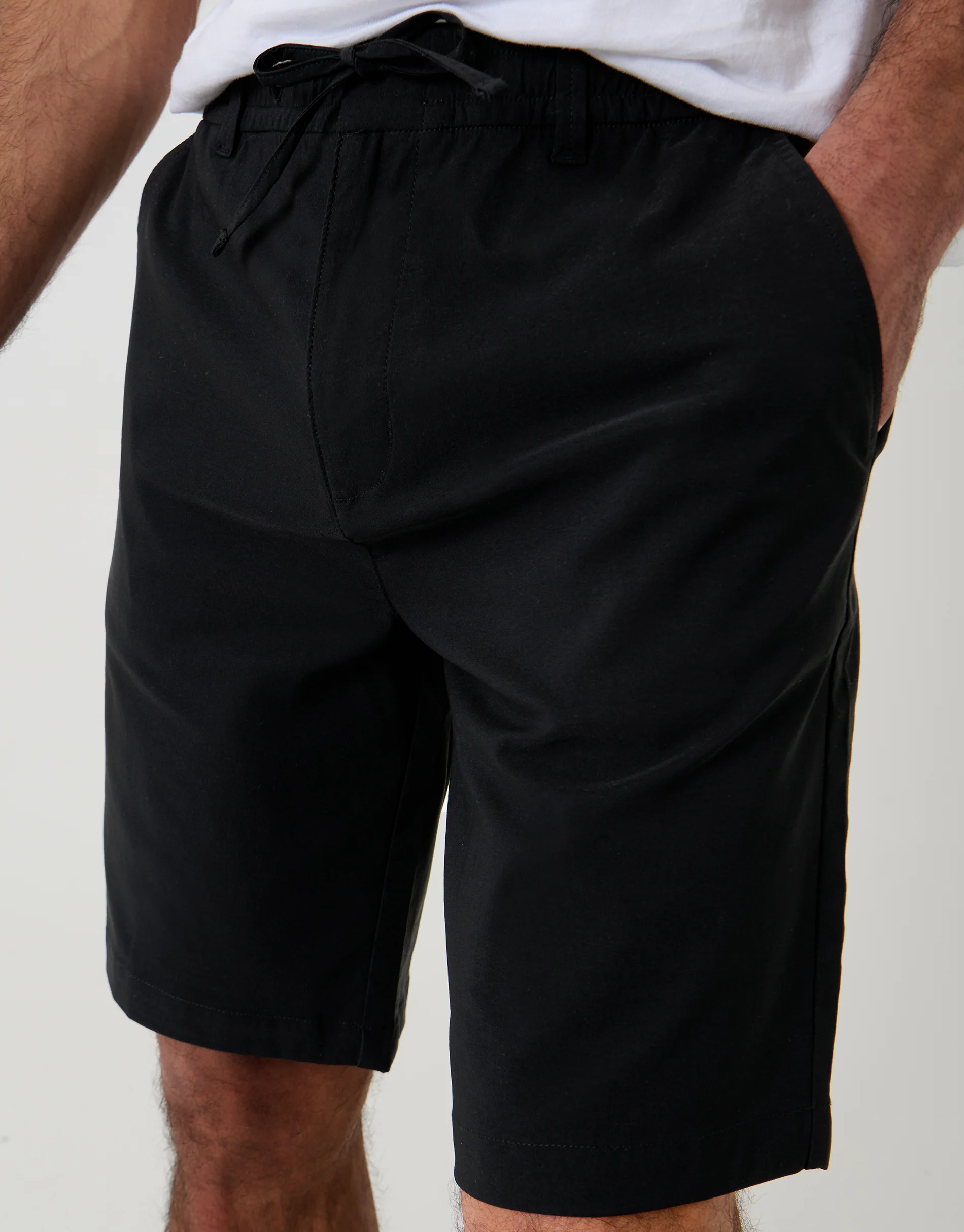 Regular Fit Elasticated Waist Stretch Chino Shorts in Black - Image 4