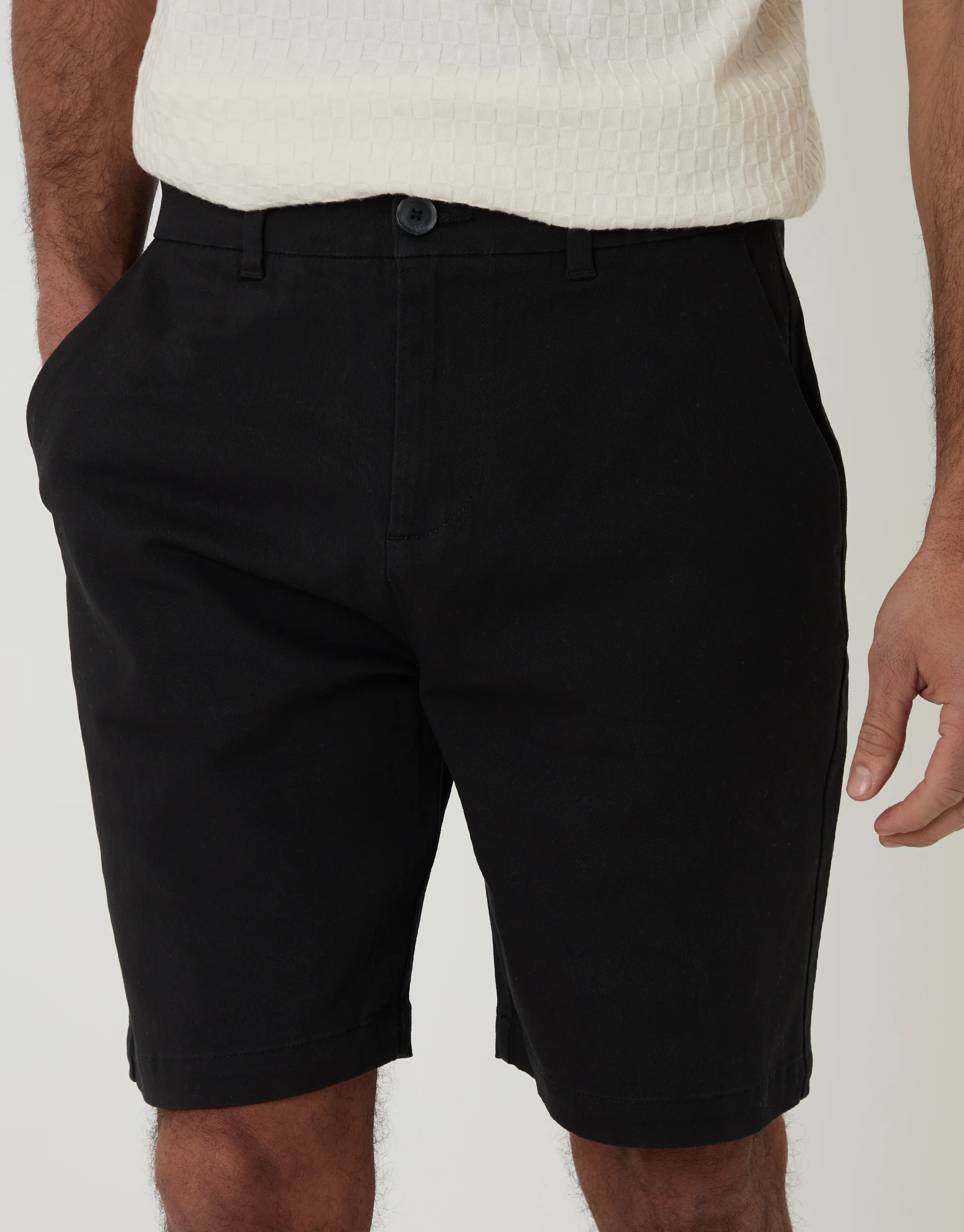 Regular Fit Stretch 3 Pocket Chino Shorts in Black - Image 4