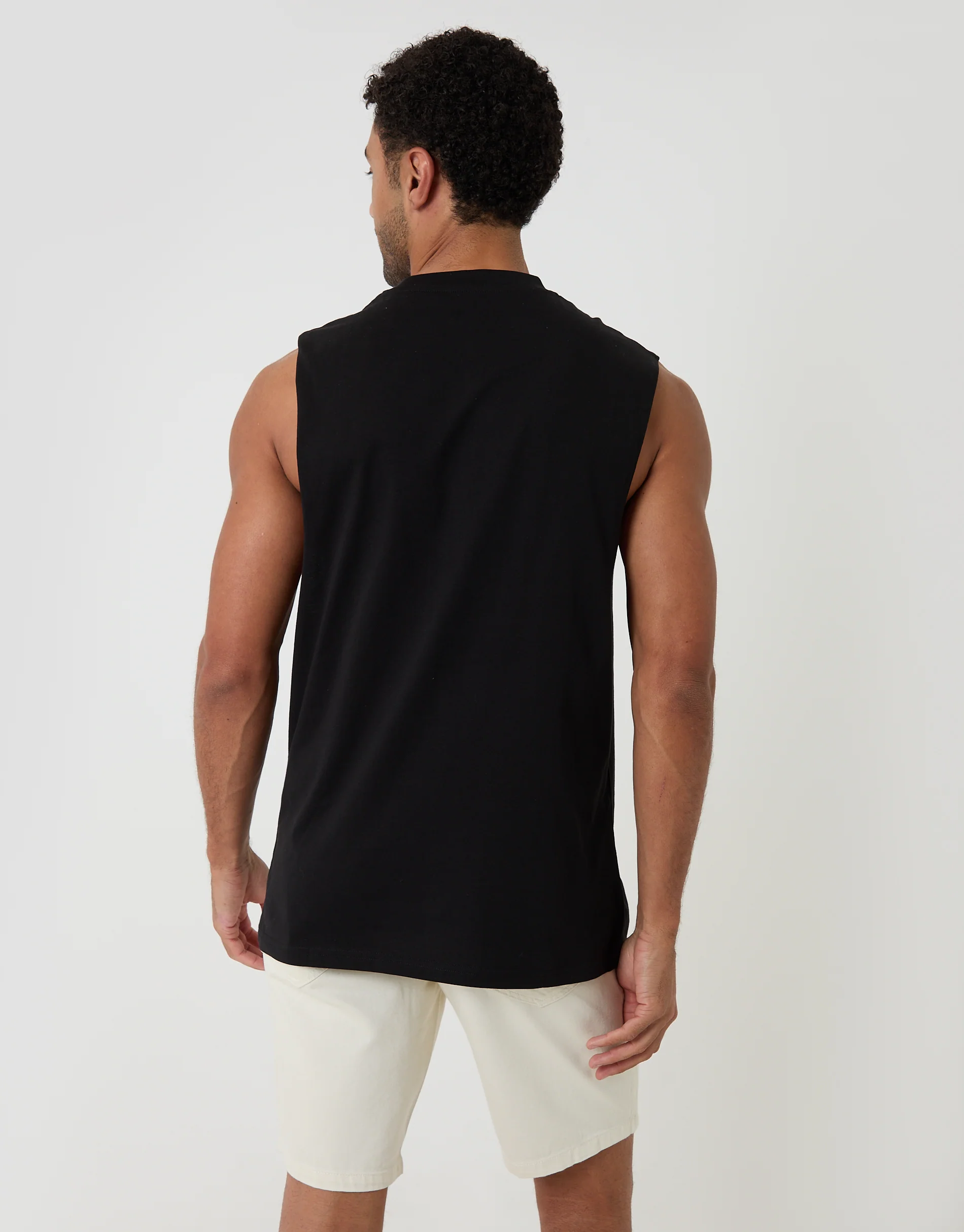 Relaxed Fit Cotton Crew Neck Vest in Black - Image 2