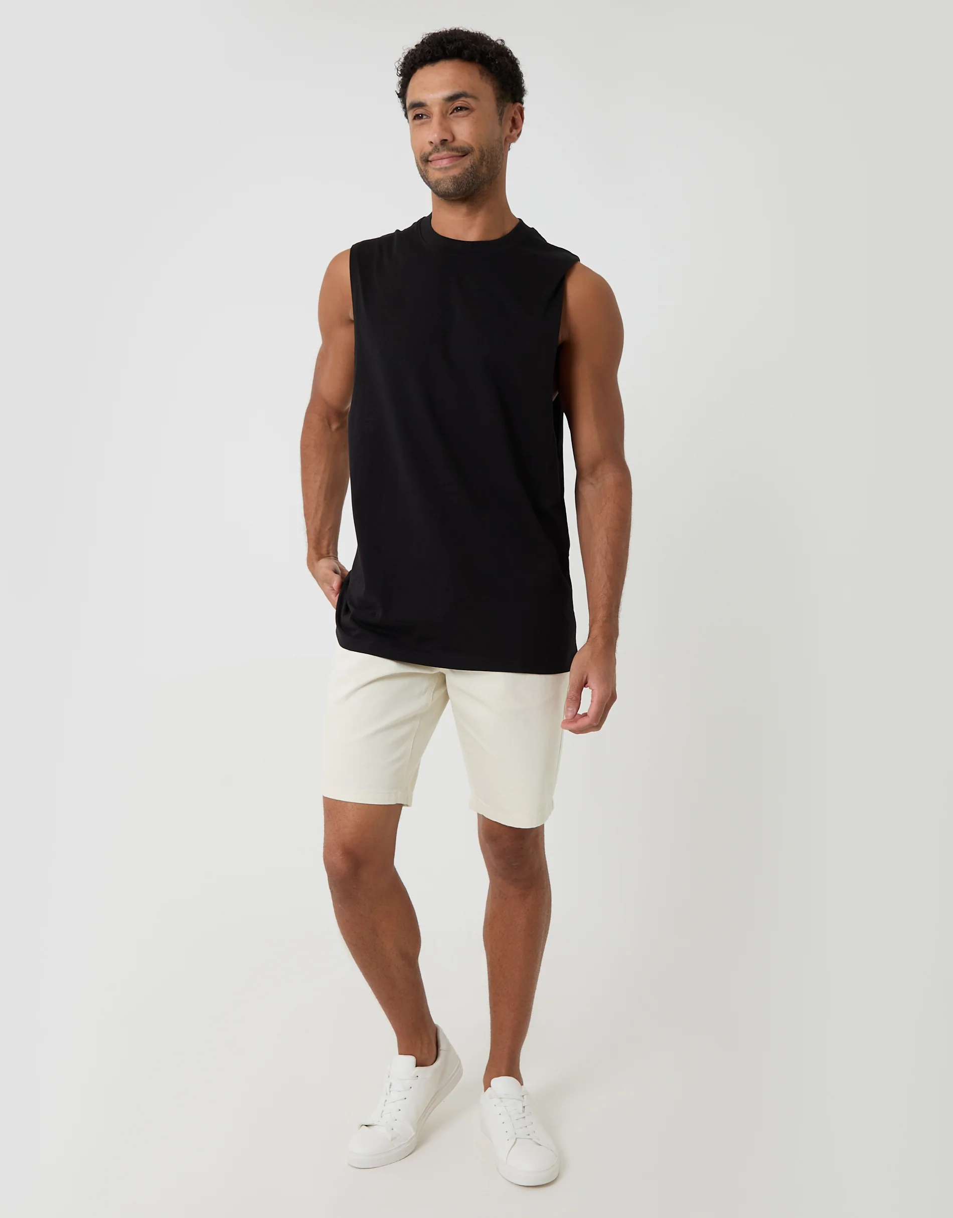 Relaxed Fit Cotton Crew Neck Vest in Black - Image 3
