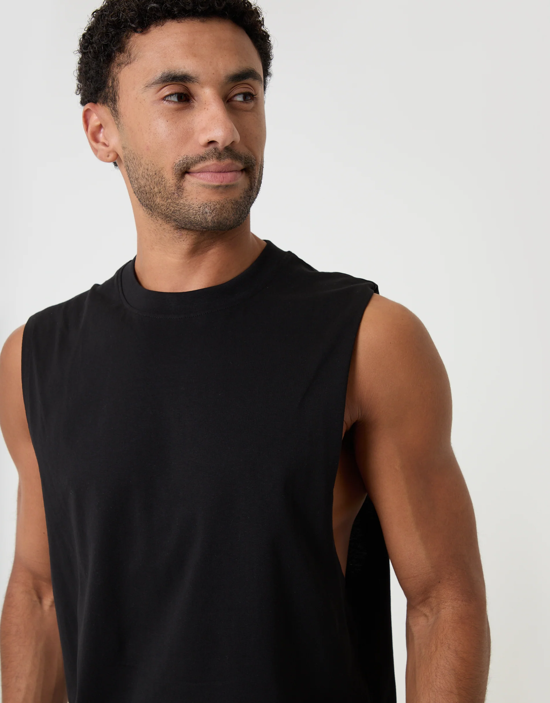 Relaxed Fit Cotton Crew Neck Vest in Black - Image 4