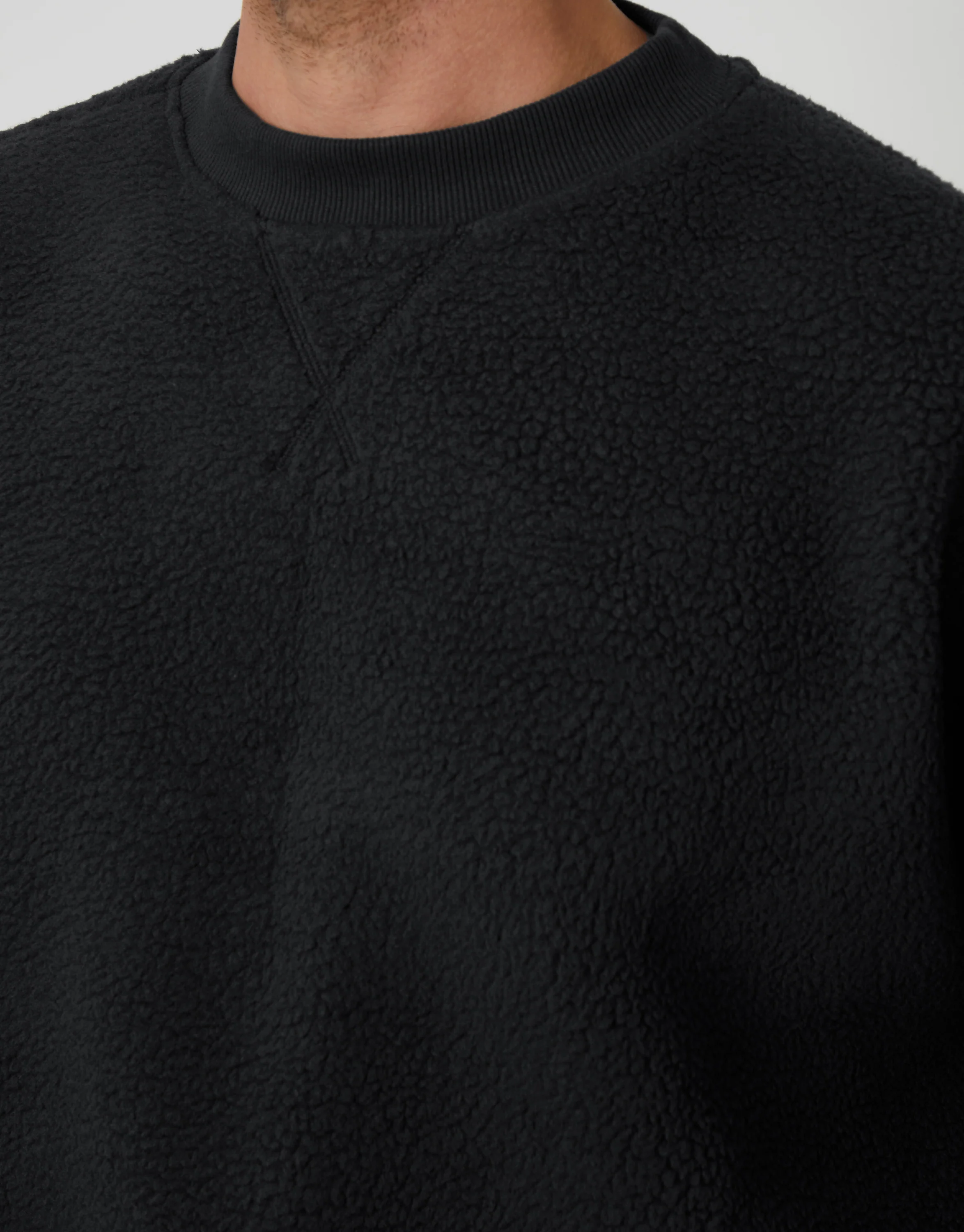 Relaxed Fit Crew Neck Borg Sweatshirt in Black - Image 4