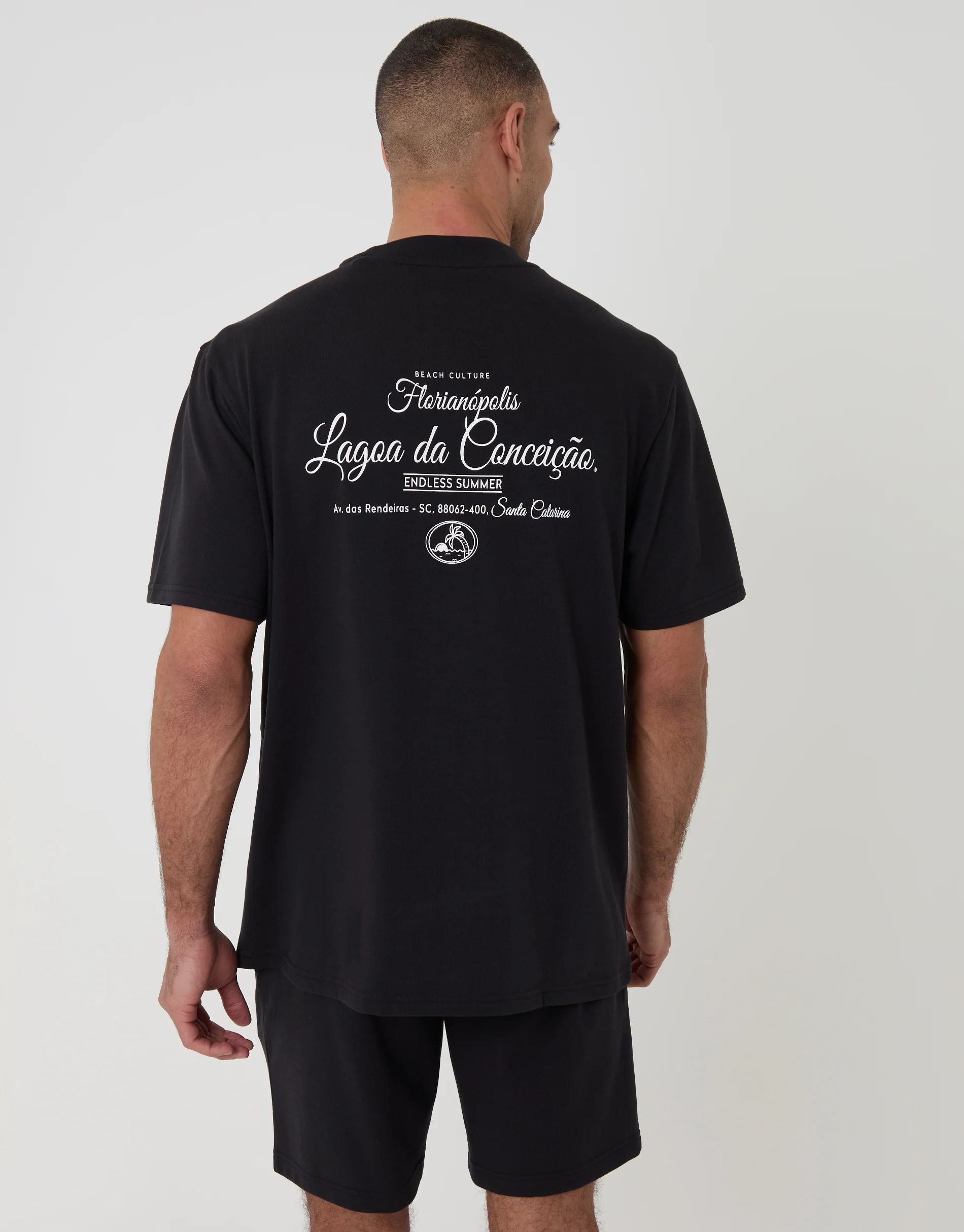 Relaxed Fit Graphic Top & Shorts Lounge Set in Black