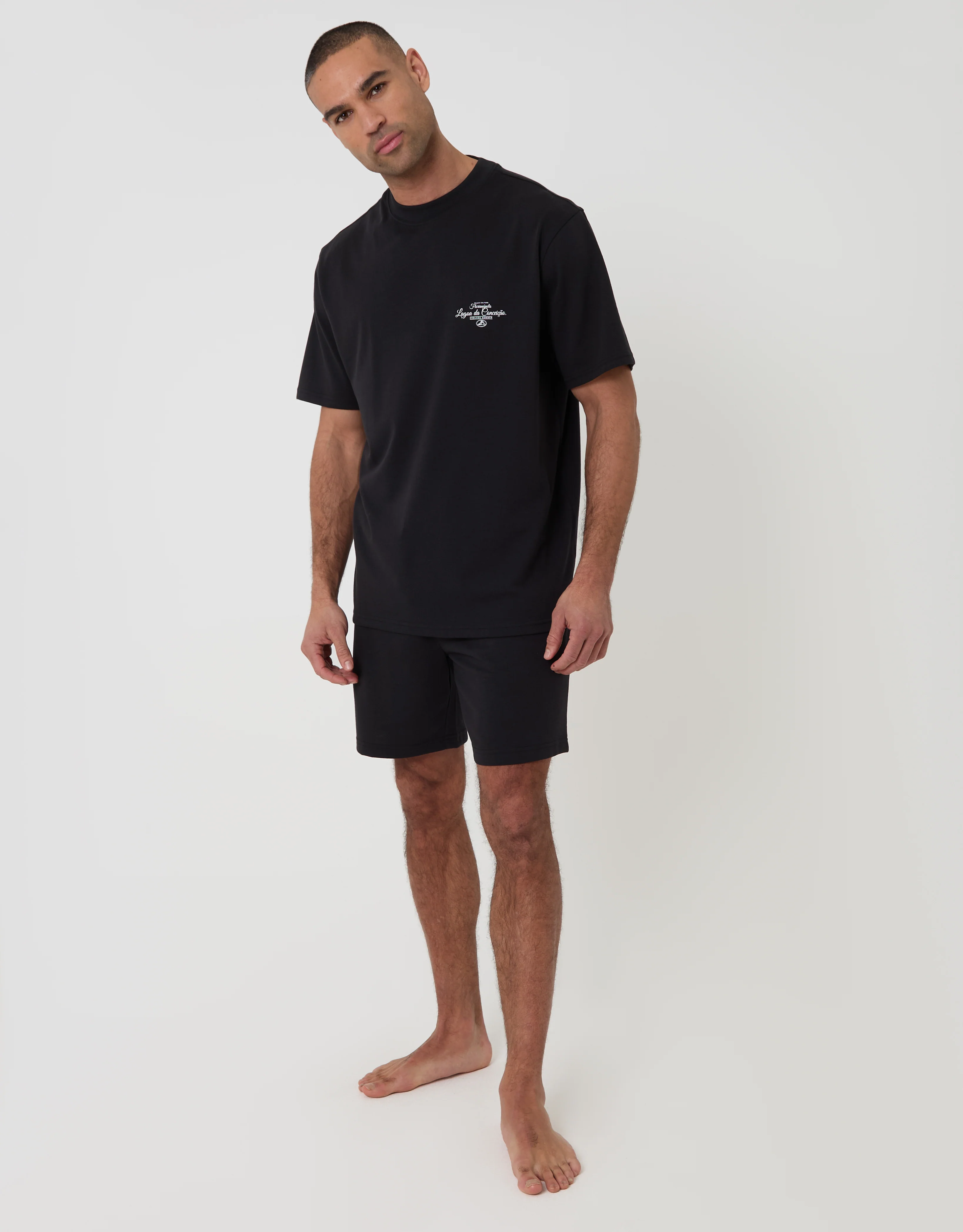 Relaxed Fit Graphic Top & Shorts Lounge Set in Black - Image 3