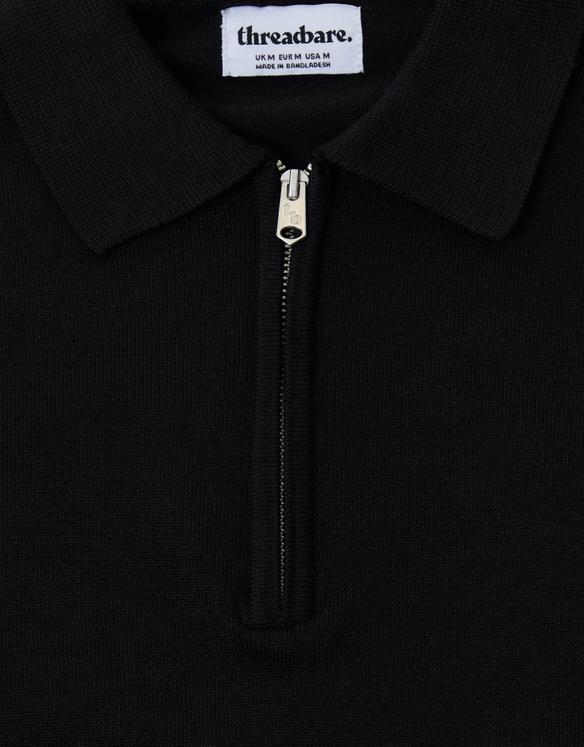 Relaxed Fit Knitted Quarter Zip Polo in Black - Image 5