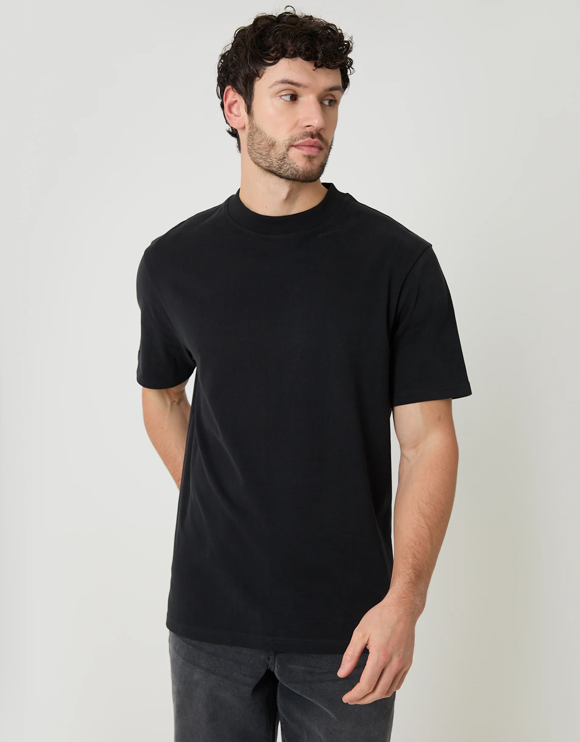 Relaxed Fit Peached Cotton T-Shirt in Black