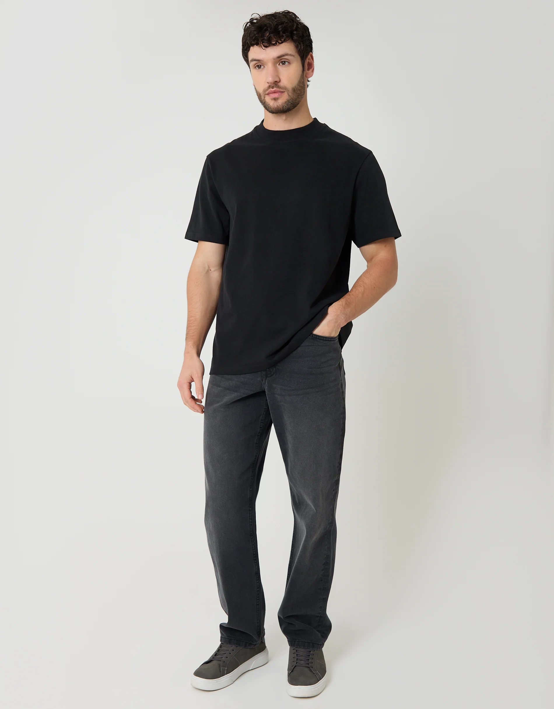 Relaxed Fit Peached Cotton T-Shirt in Black - Image 3