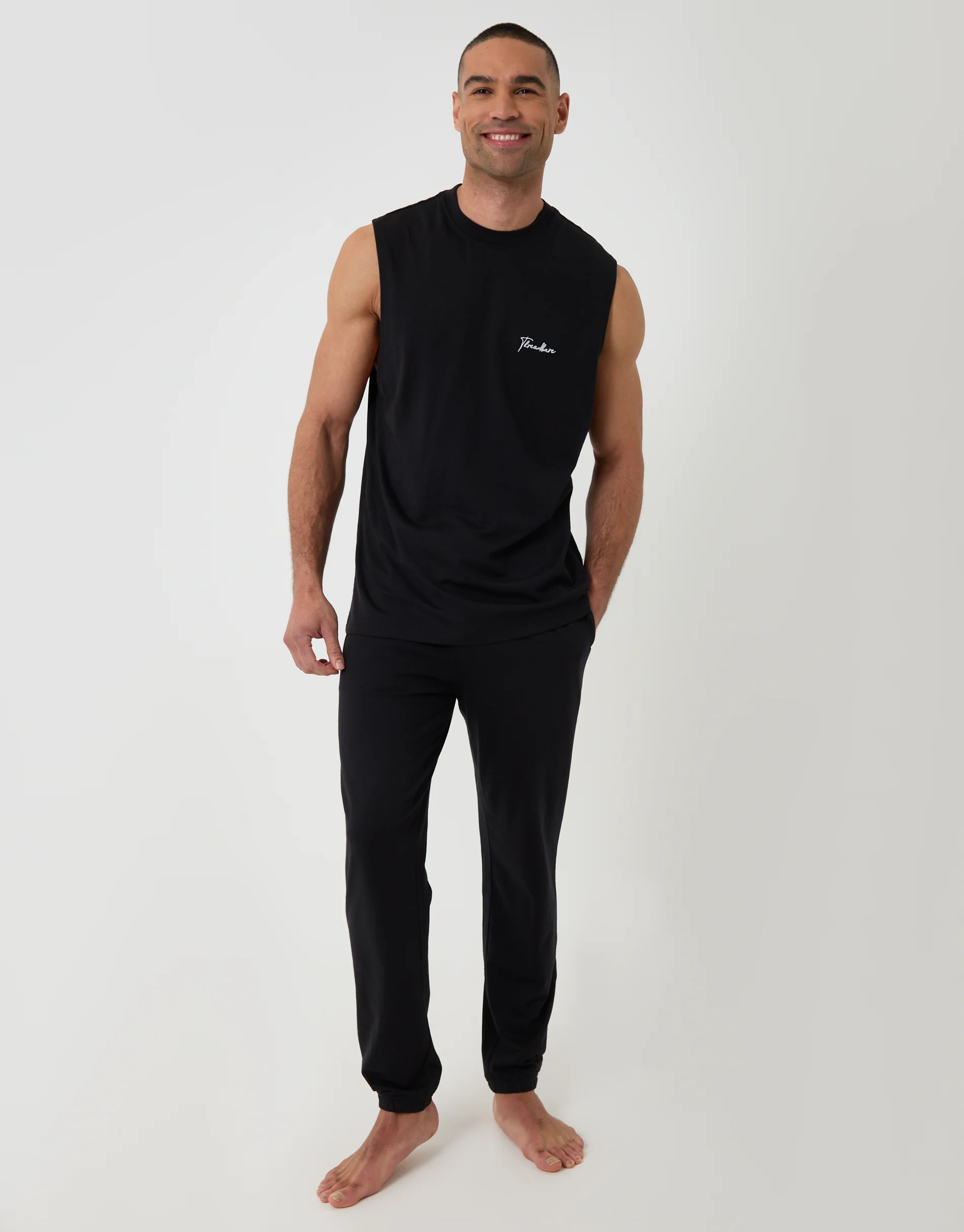 Relaxed Fit Sleeveless Lounge Set in Black