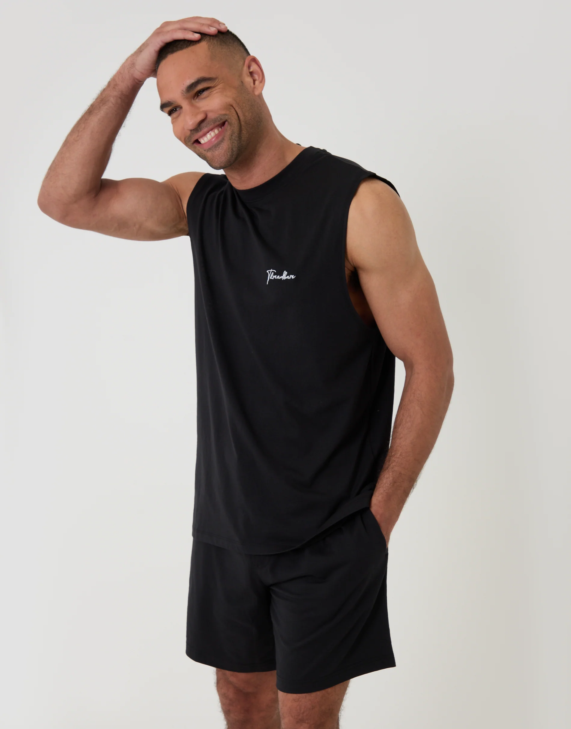 Relaxed Fit Sleeveless Short Lounge Set in Black