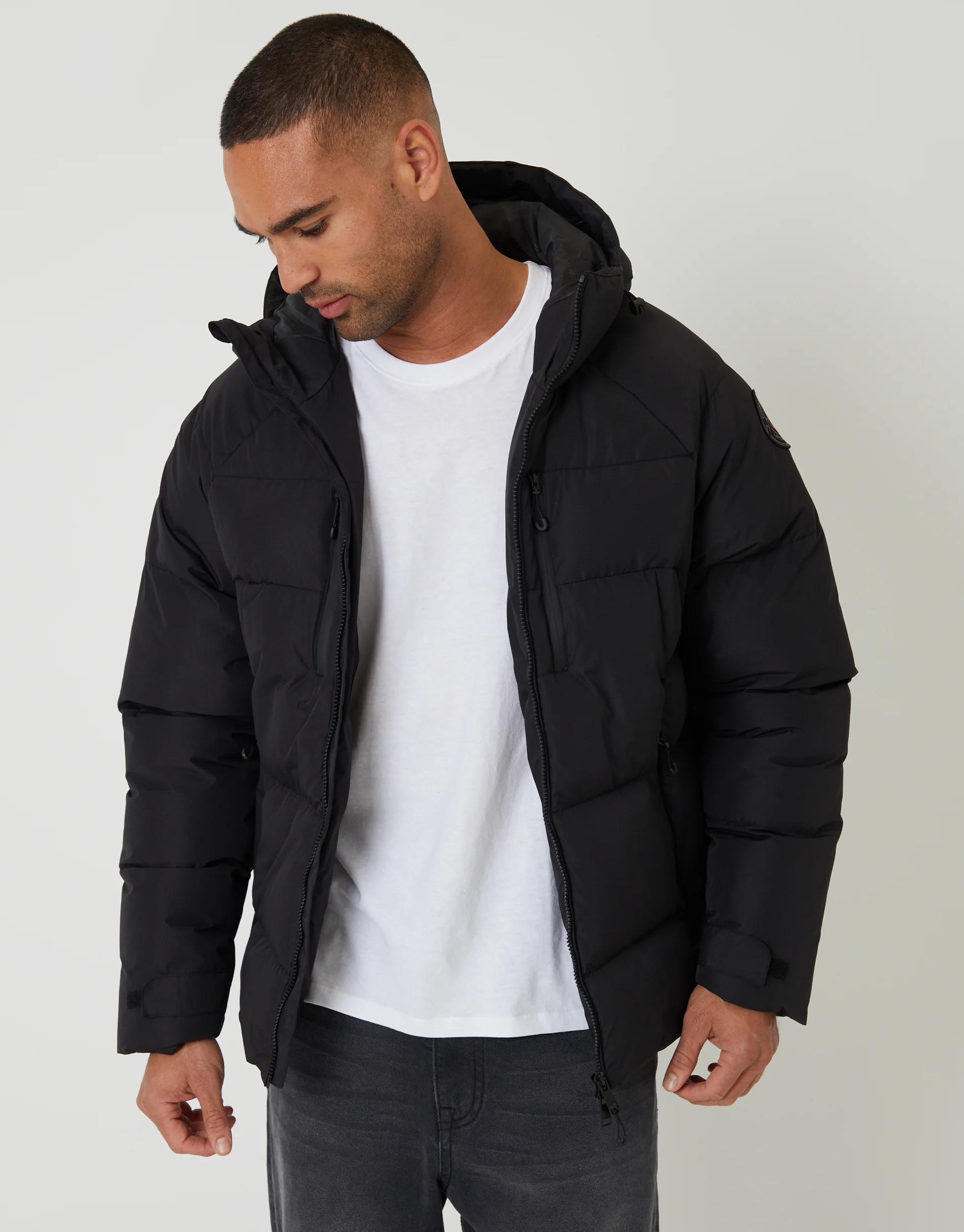 Ripstop Hooded Padded Coat in Black - Image 5