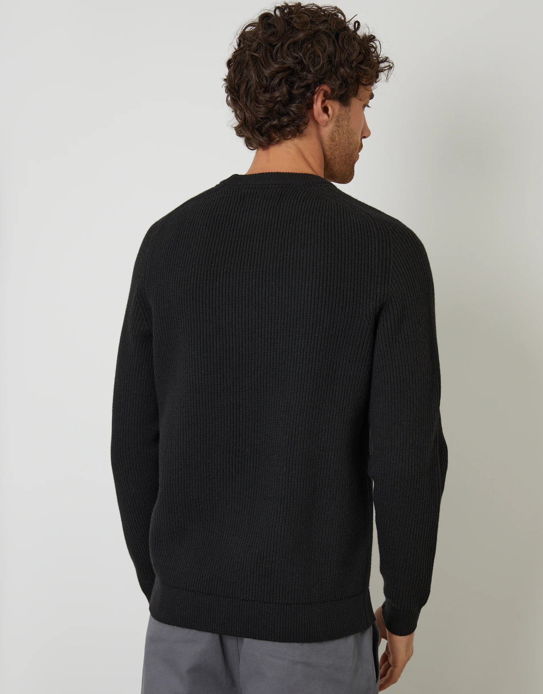 Saddle Sleeve Knitted Crew Neck Jumper in Black - Image 2