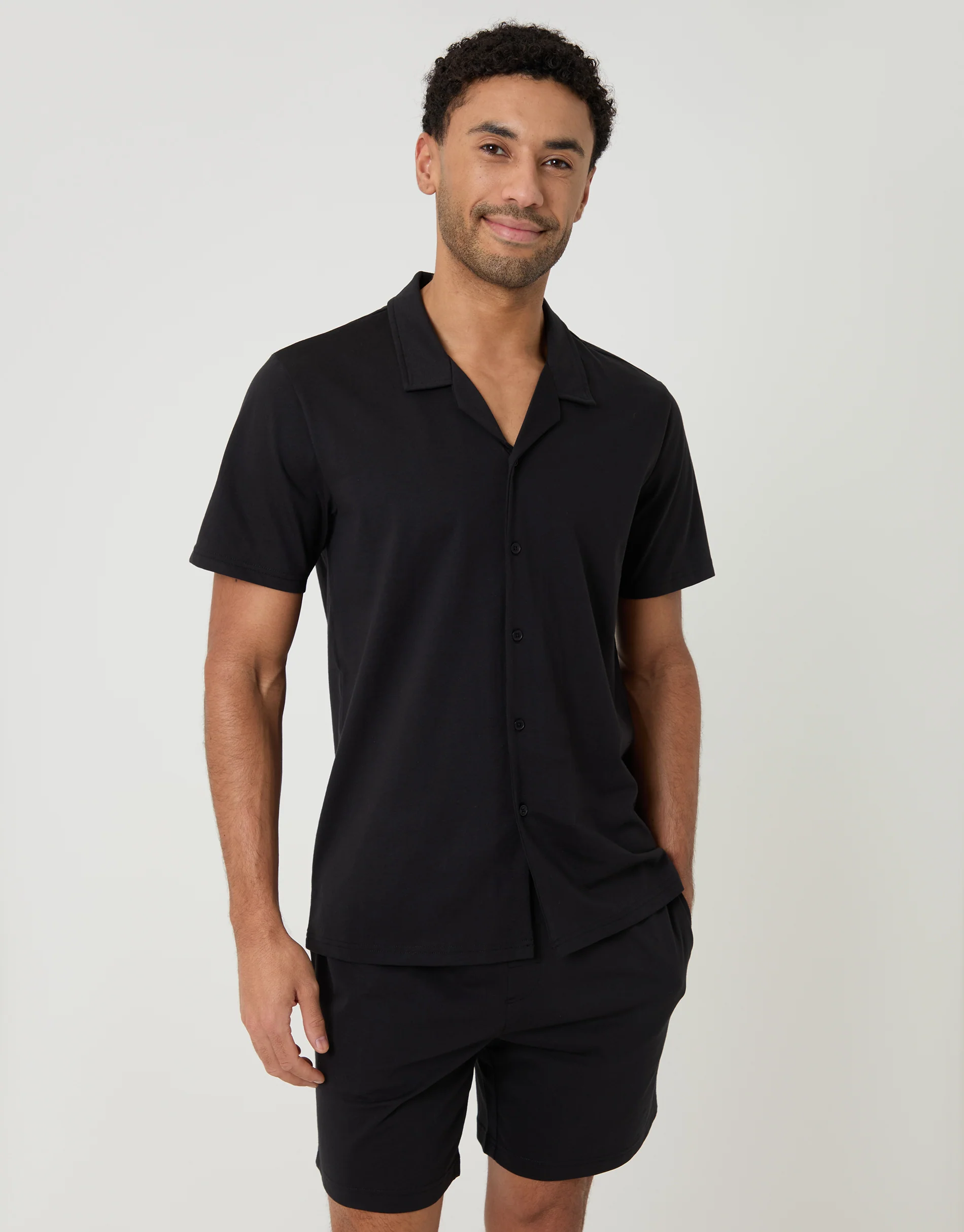 Shirt & Shorts Lounge Set in Black