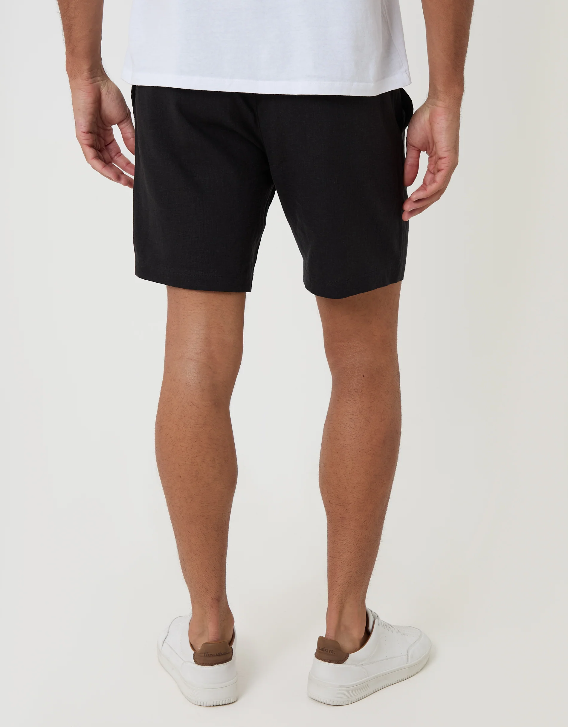 Shorter Length Elasticated Waist Linen Blend Shorts in Black - Image 2