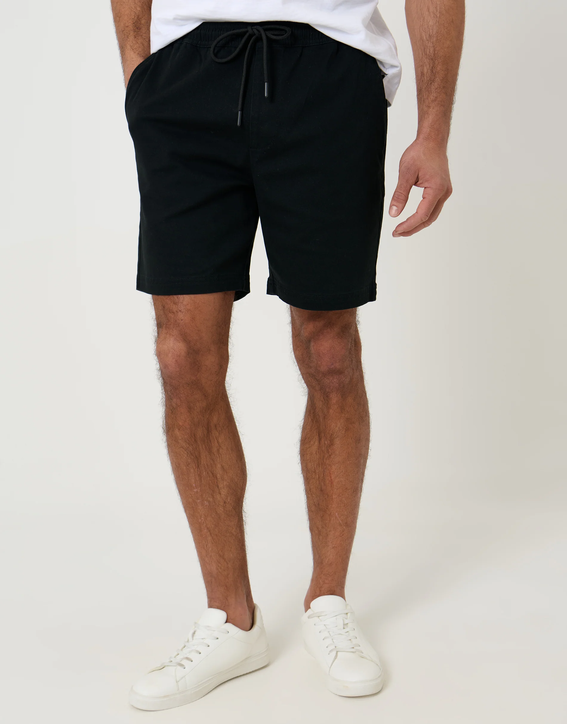 Shorter Length Elasticated Waist Stretch Chino Shorts in Black