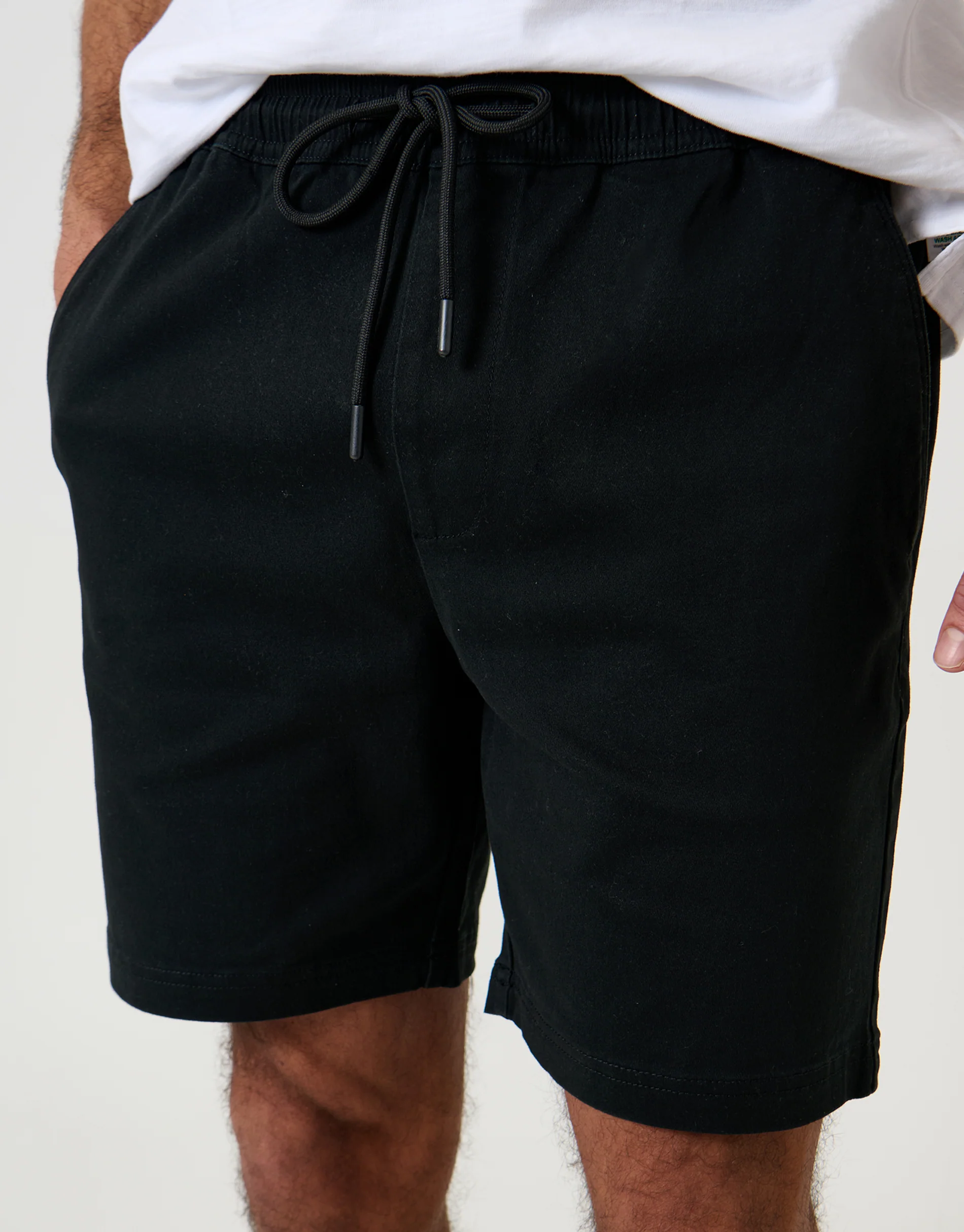 Shorter Length Elasticated Waist Stretch Chino Shorts in Black - Image 4