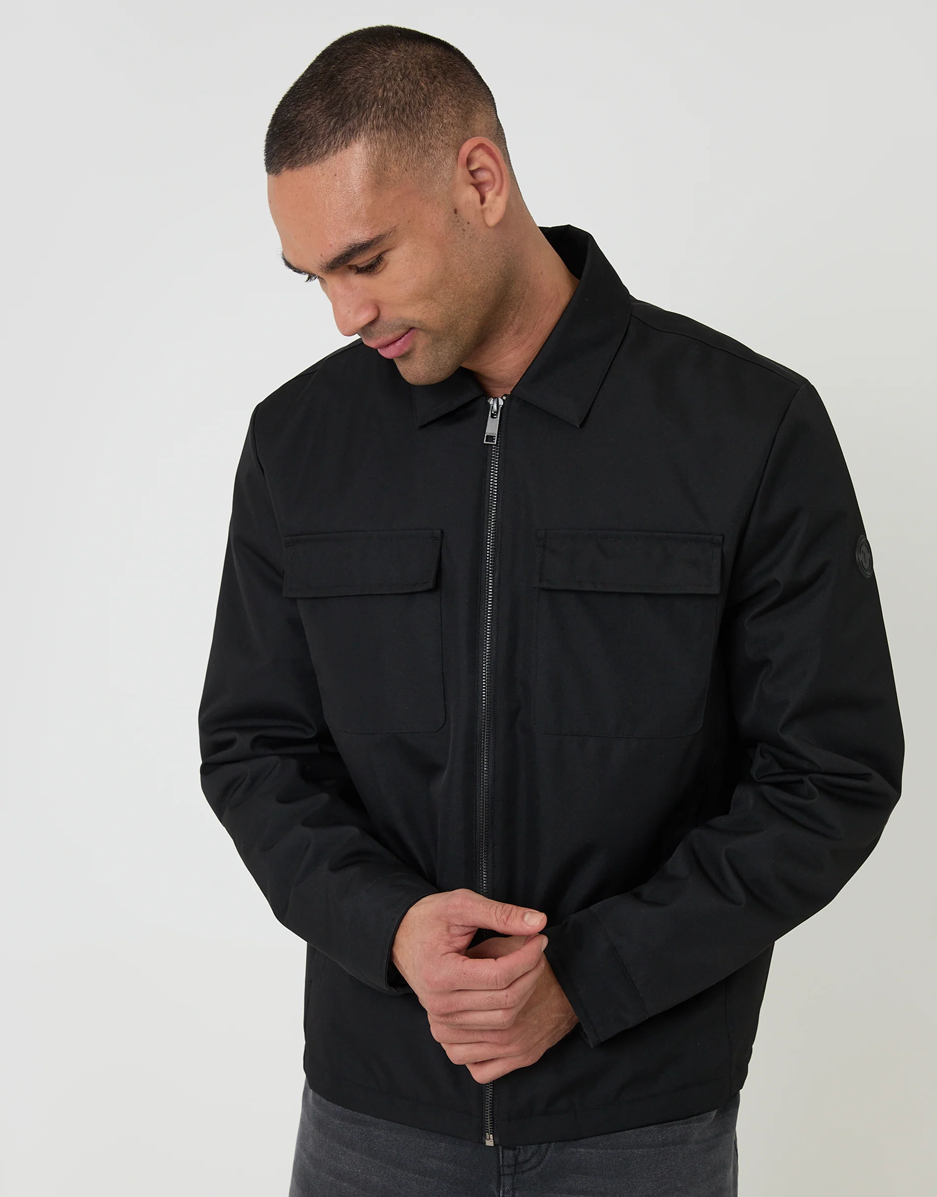 Showerproof Lightweight Collared Zip Up Jacket in Black - Image 5