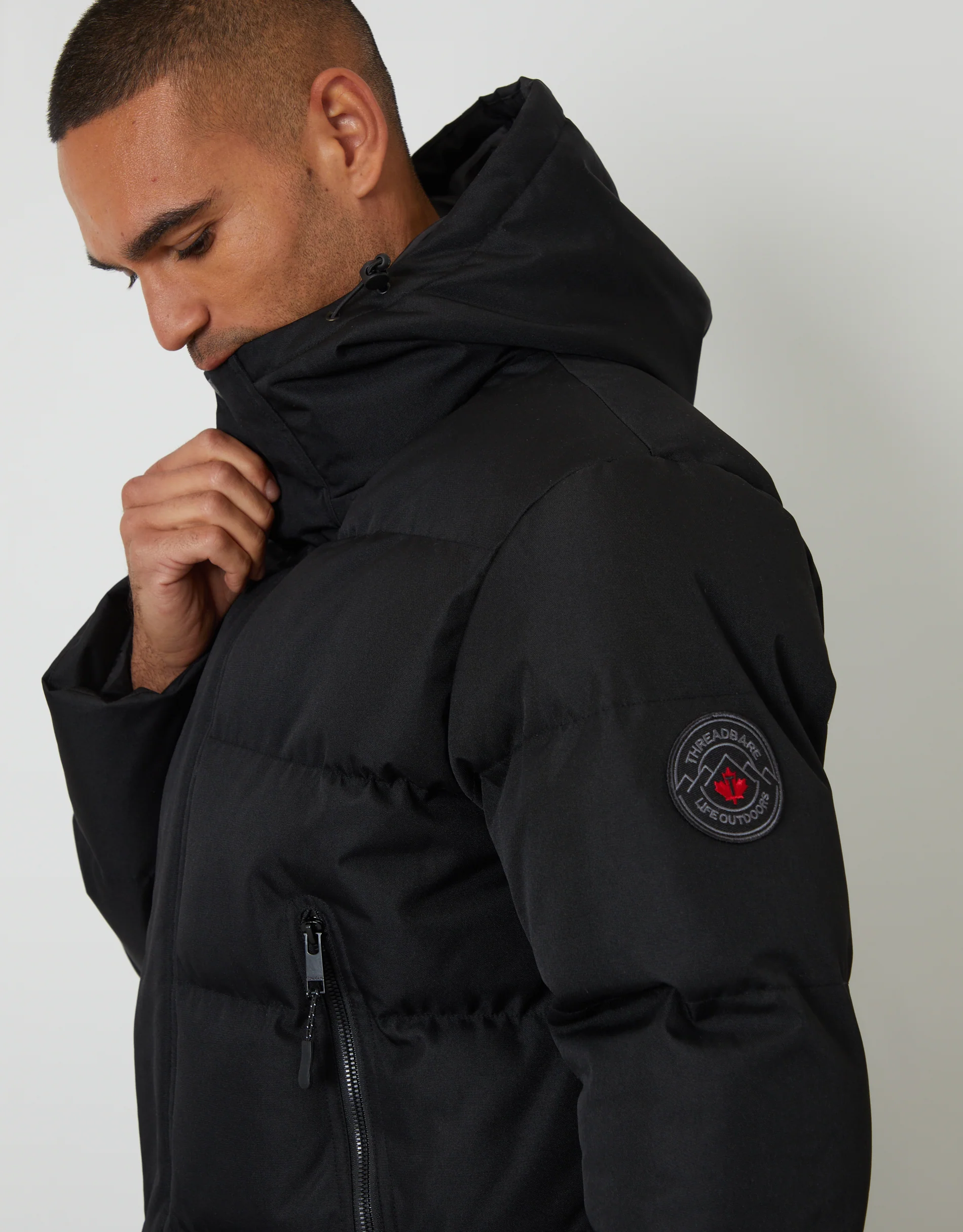 Showerproof Longline Hooded Puffer Jacket in Black - Image 4