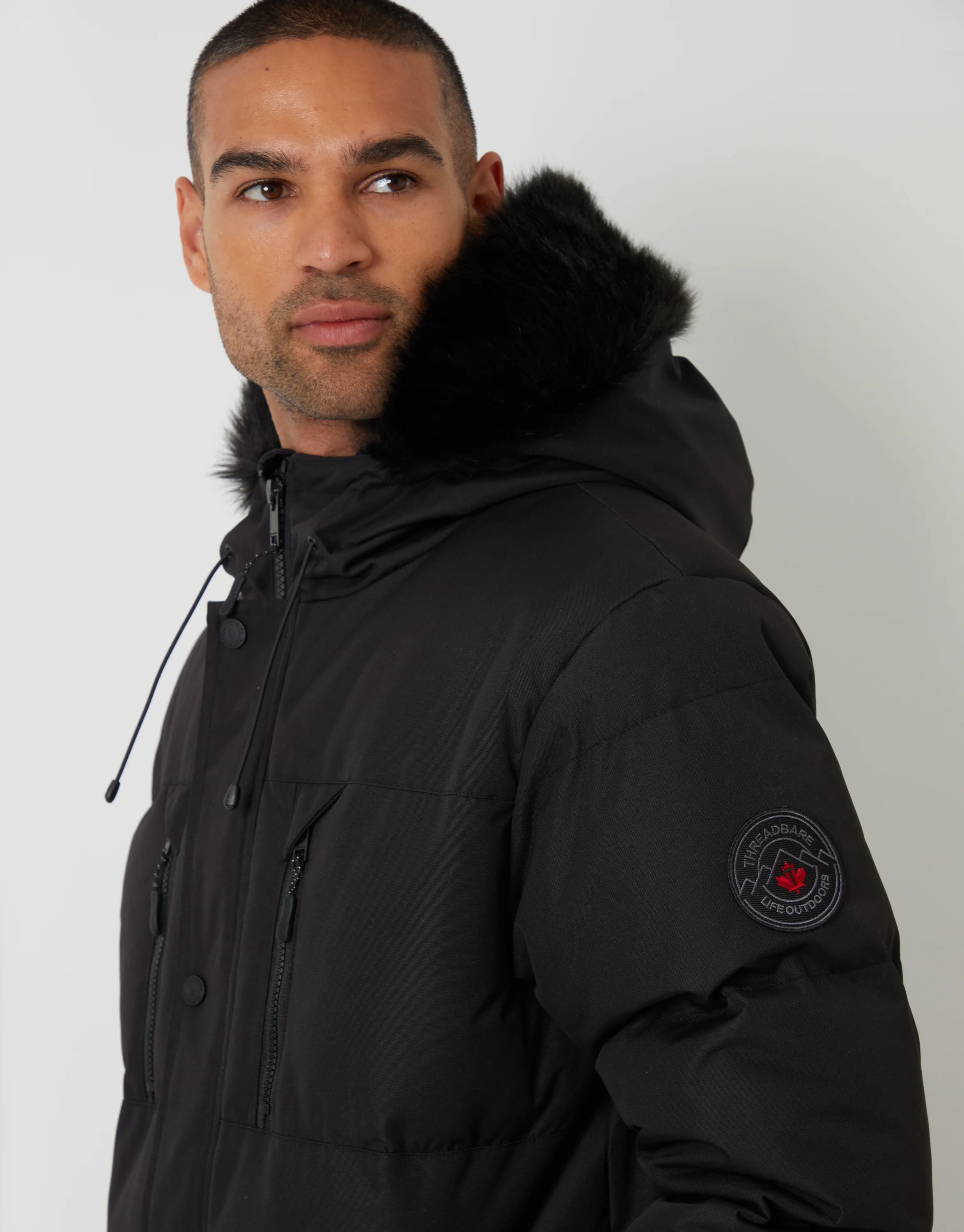 Showerproof Longline Quilted Parka Jacket in Black - Image 4