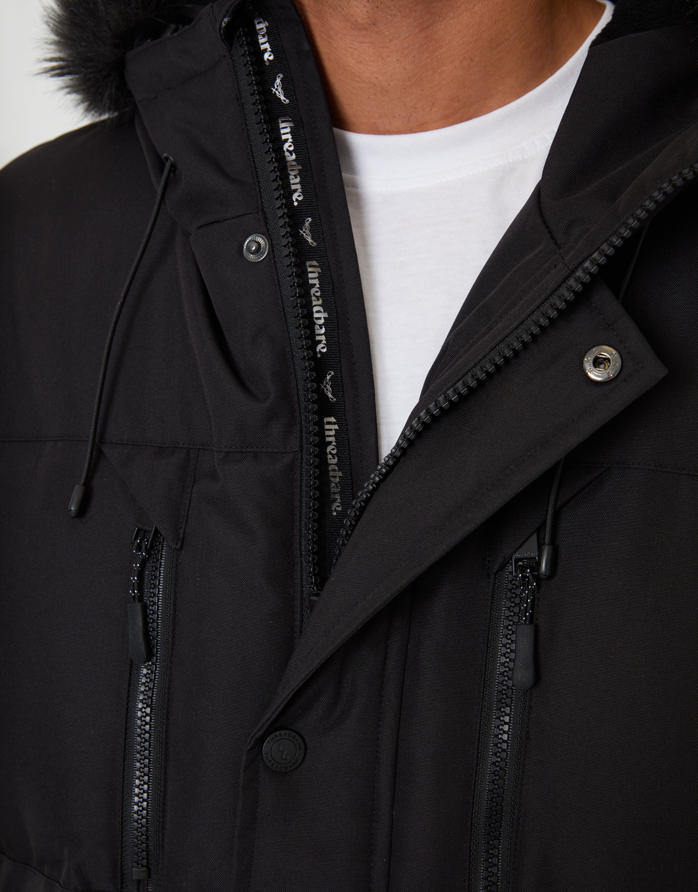 Showerproof Longline Quilted Parka Jacket in Black - Image 5