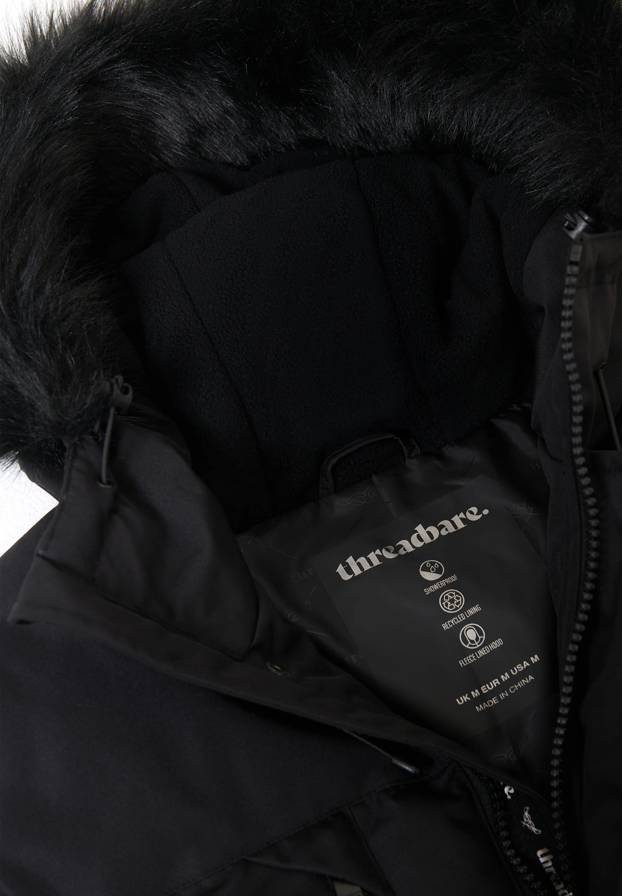 Showerproof Longline Quilted Parka Jacket in Black - Image 6