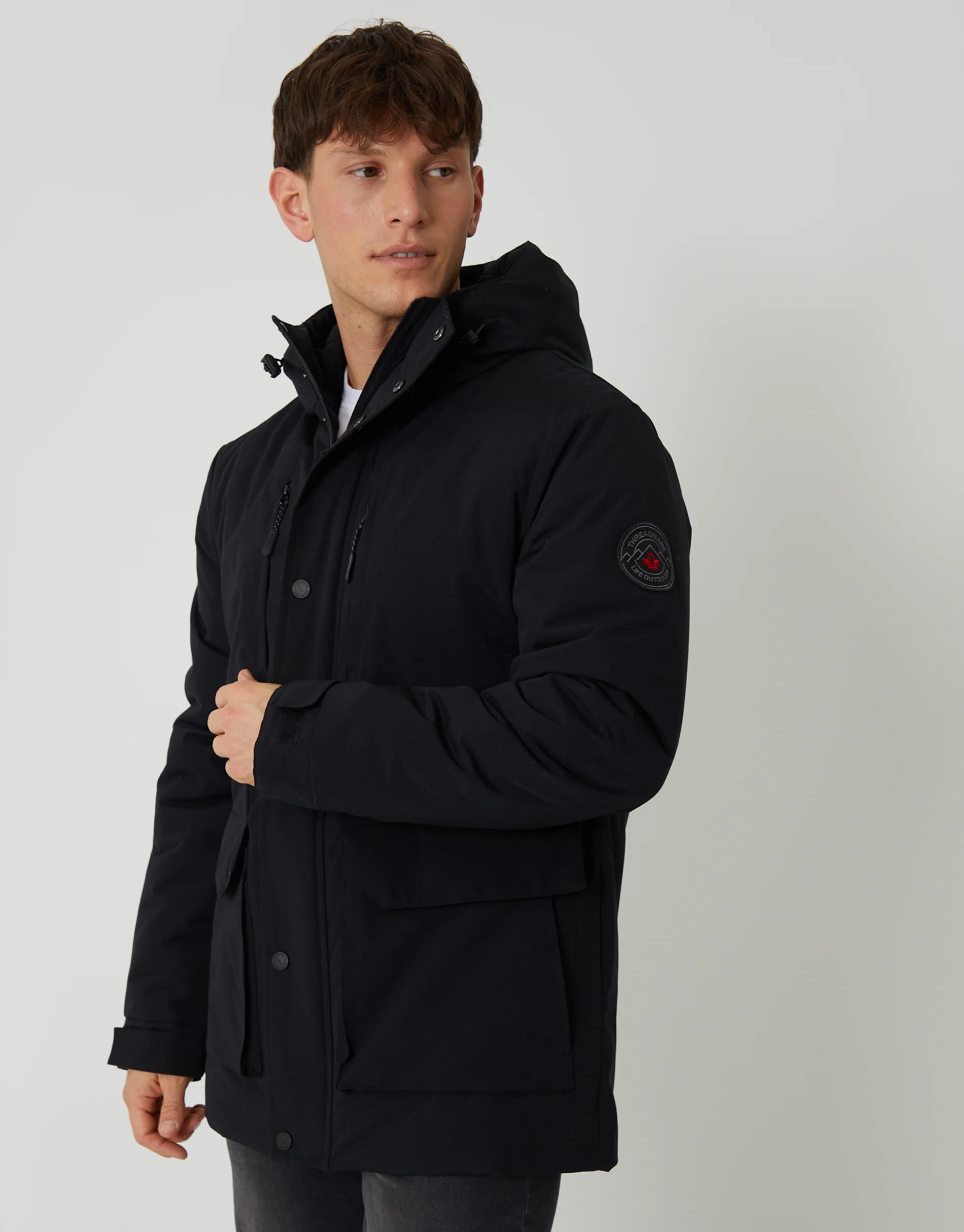 Showerproof Padded Hooded Coat in Black - Image 5