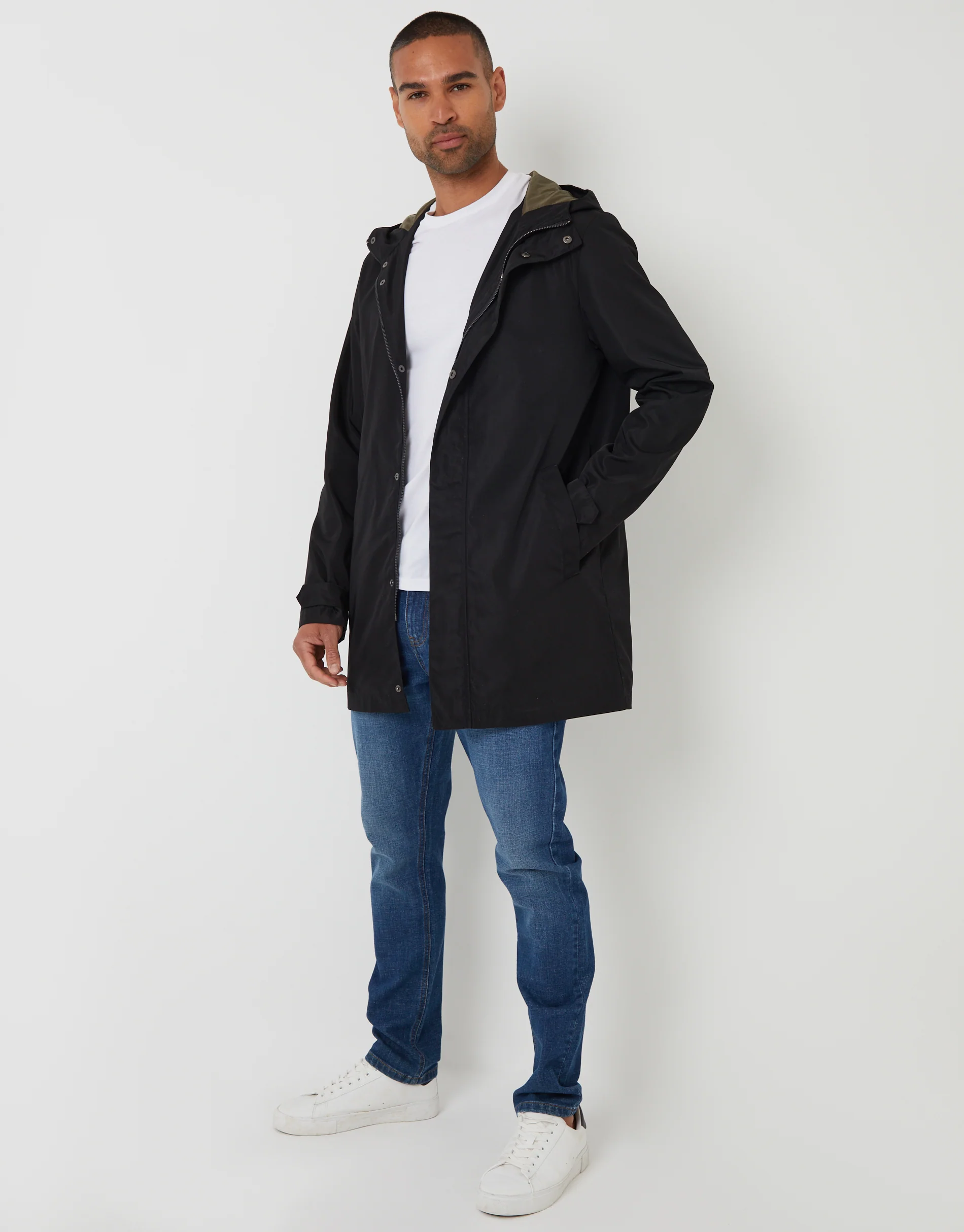 Showerproof Zip Up Hooded Raincoat in Black - Image 3