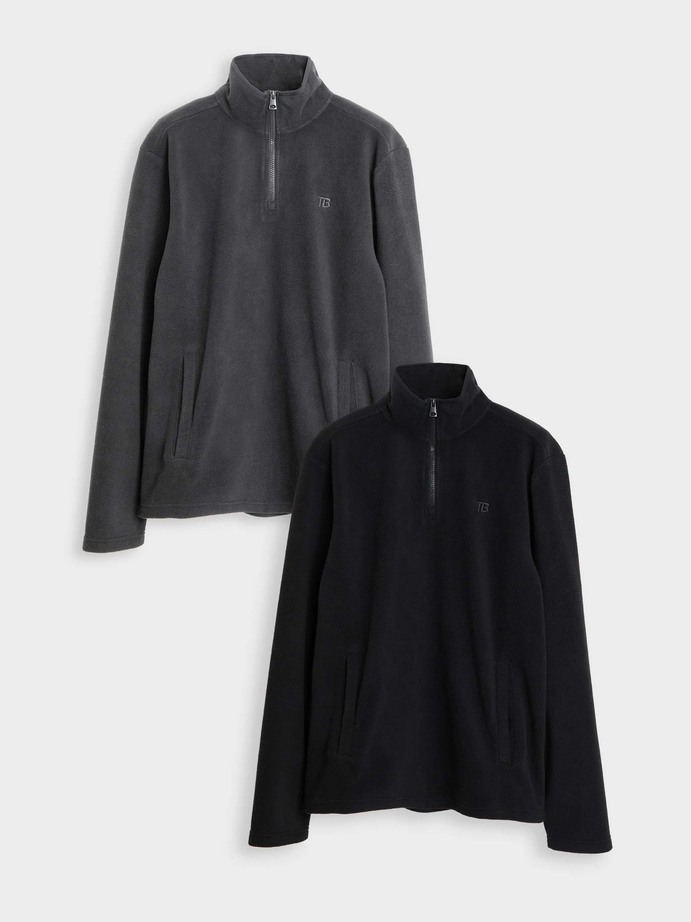 2 Pack Quarter Zip Microfleece Sweatshirts in Black & Slate Grey