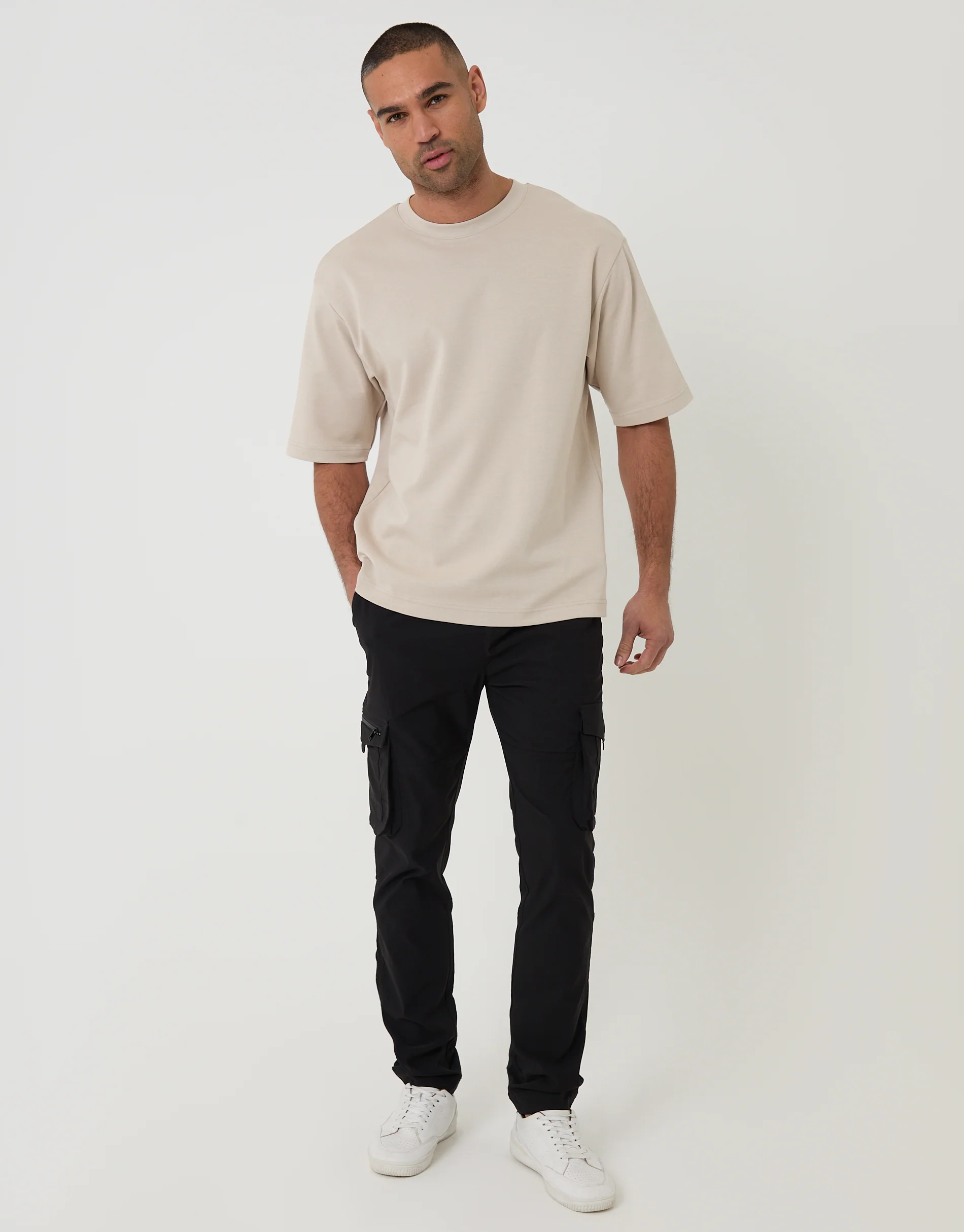 Slim Fit Stretch Cargo Trousers in Black