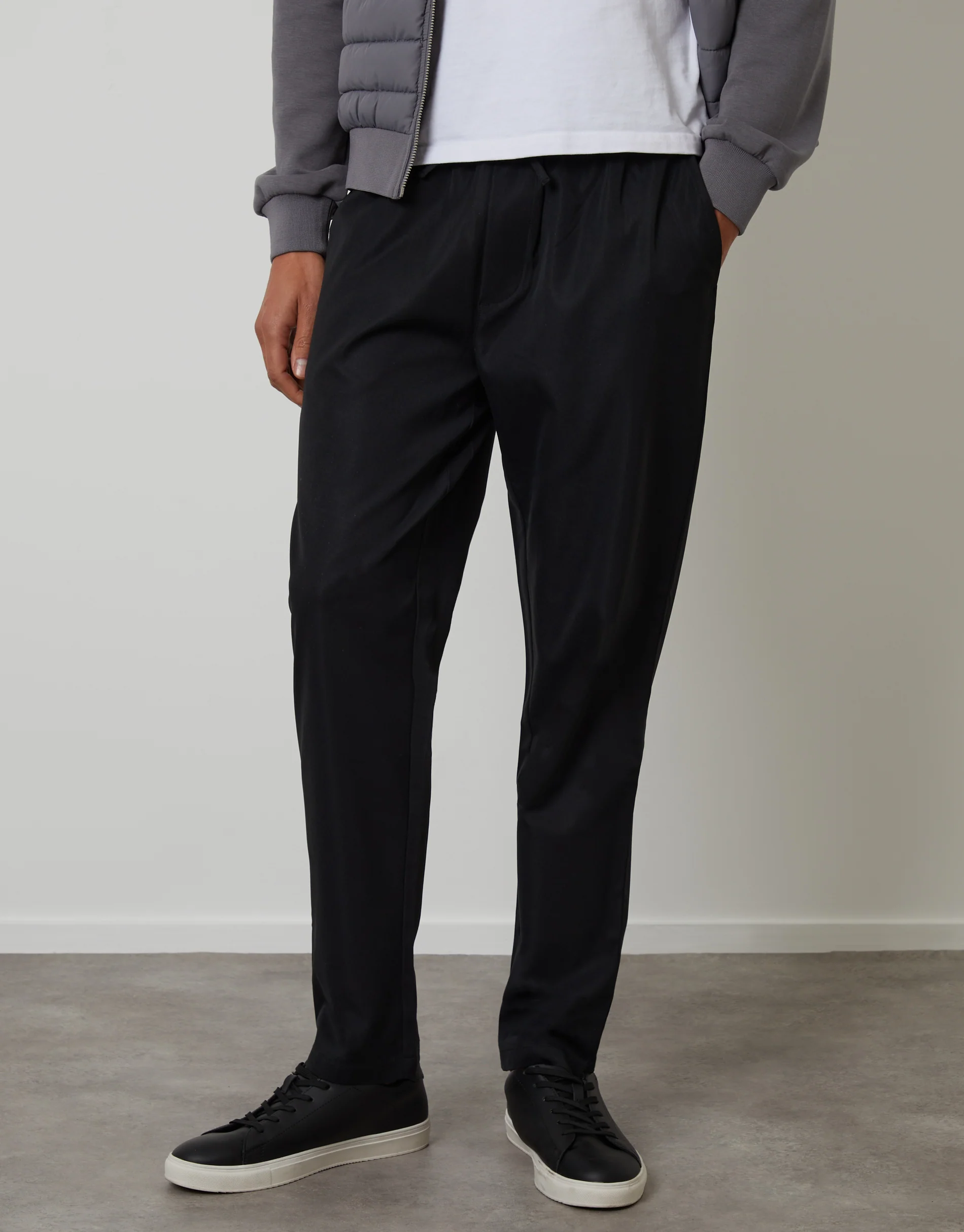 Straight Fit Drawcord Trousers in Black - Image 2
