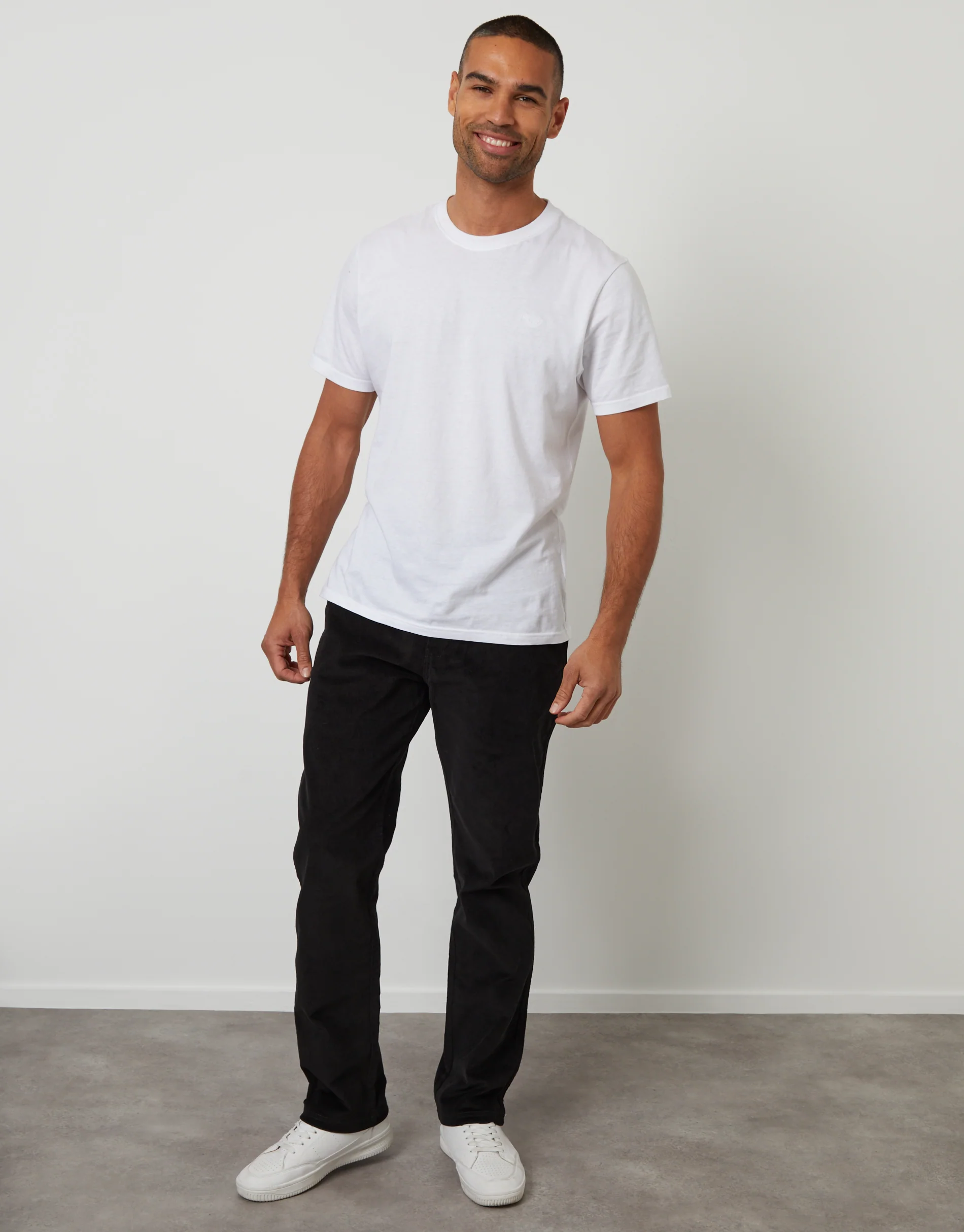 Straight Leg Stretch Corduroy Trousers in Black