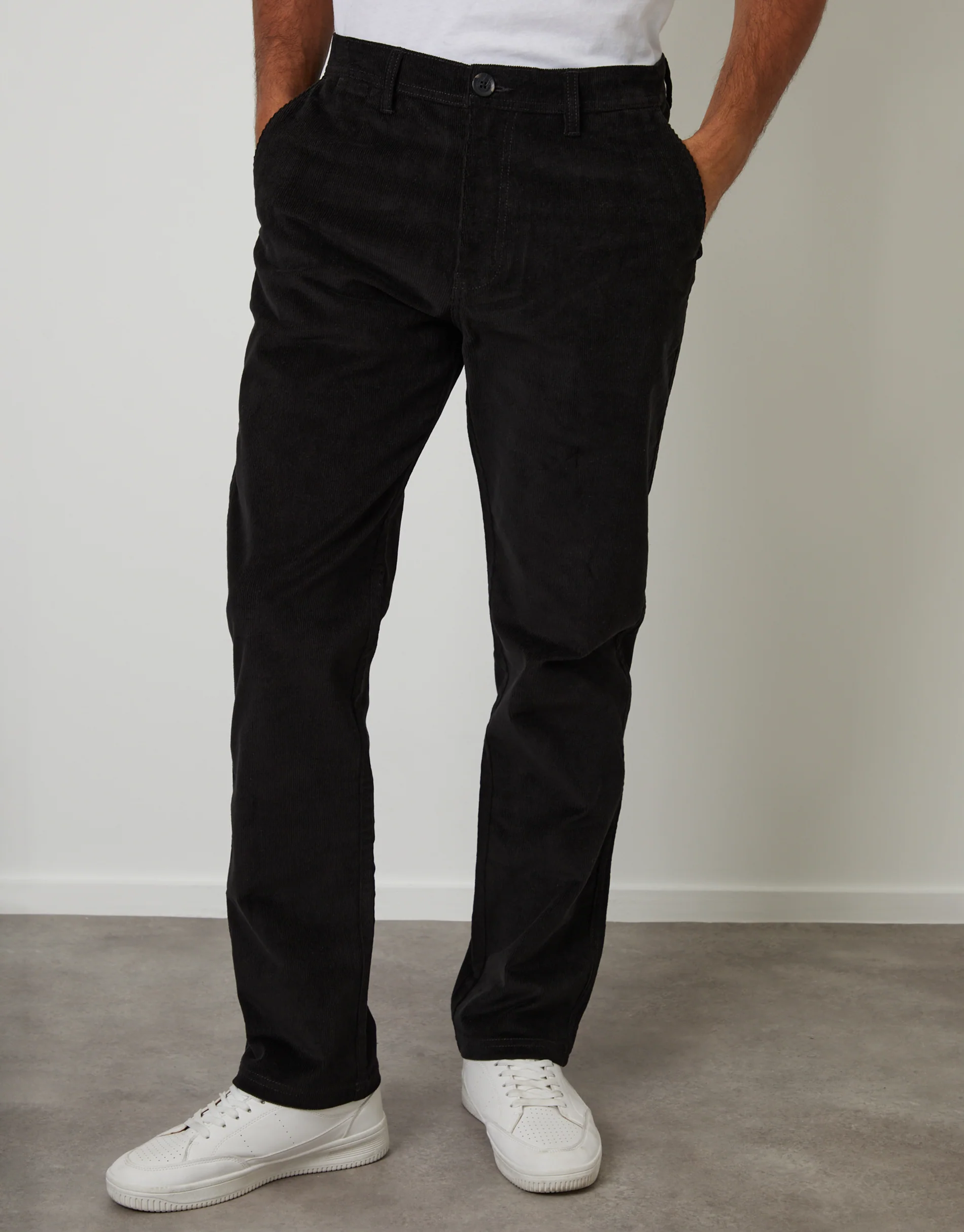 Straight Leg Stretch Corduroy Trousers in Black - Image 2