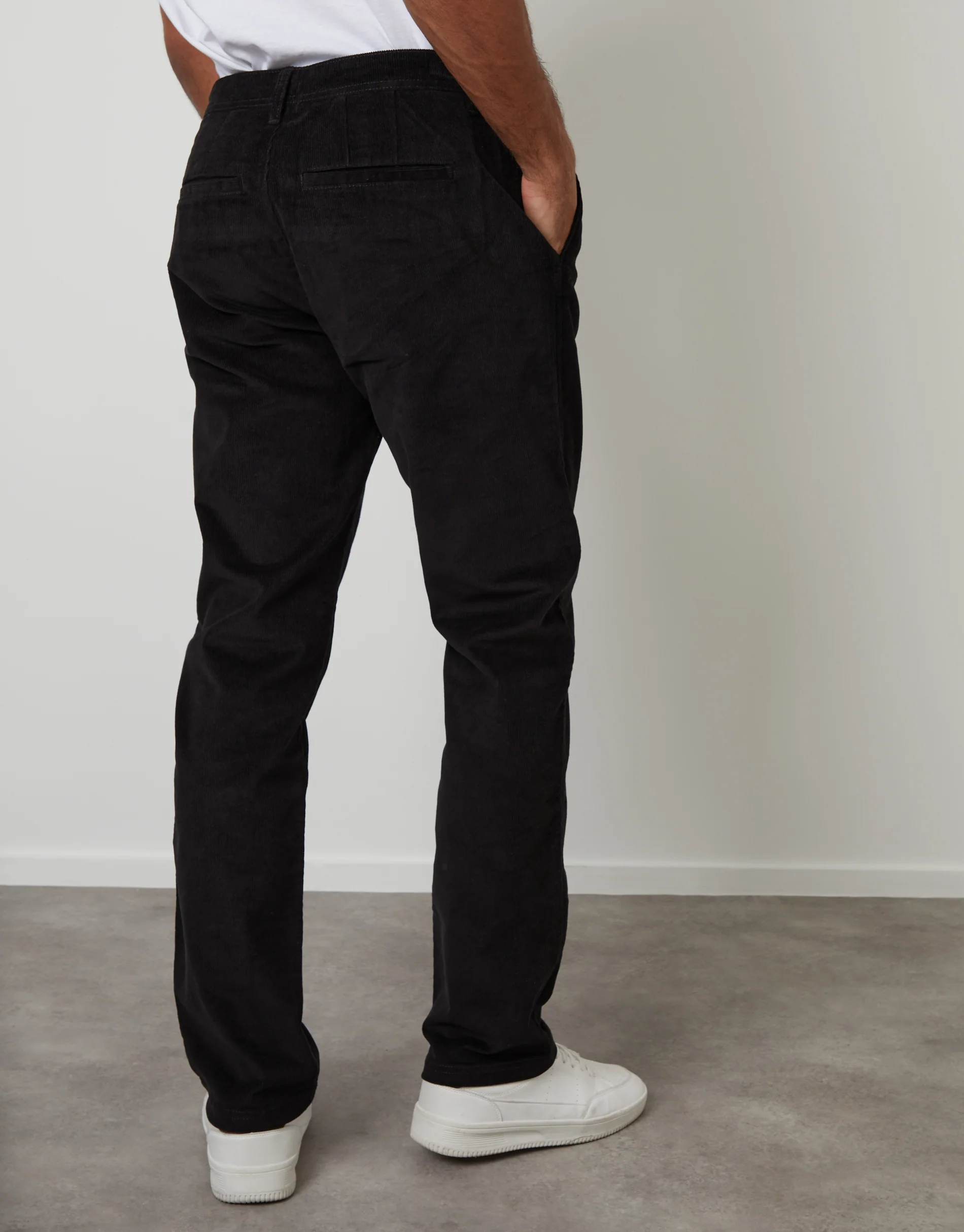 Straight Leg Stretch Corduroy Trousers in Black - Image 3