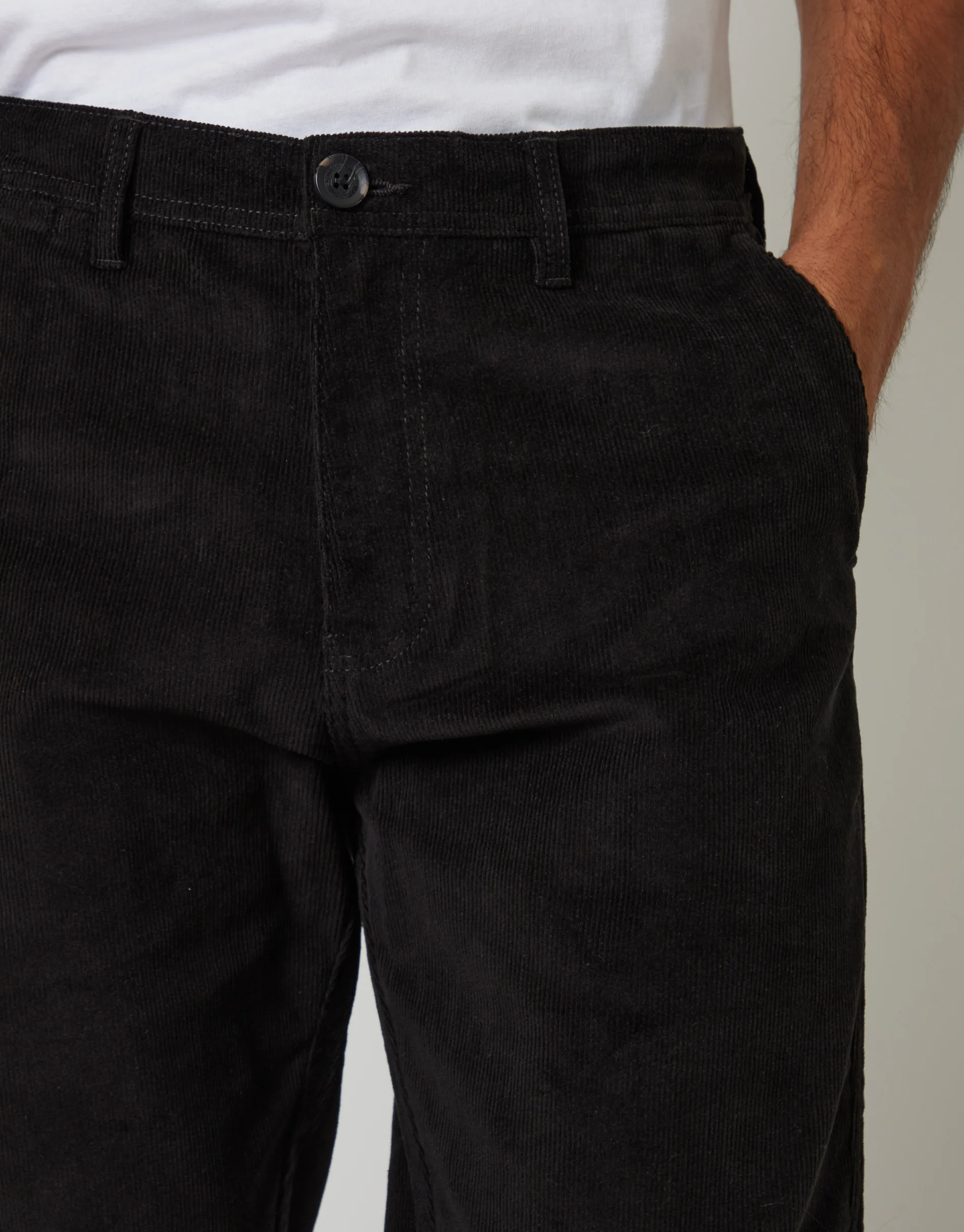 Straight Leg Stretch Corduroy Trousers in Black - Image 4