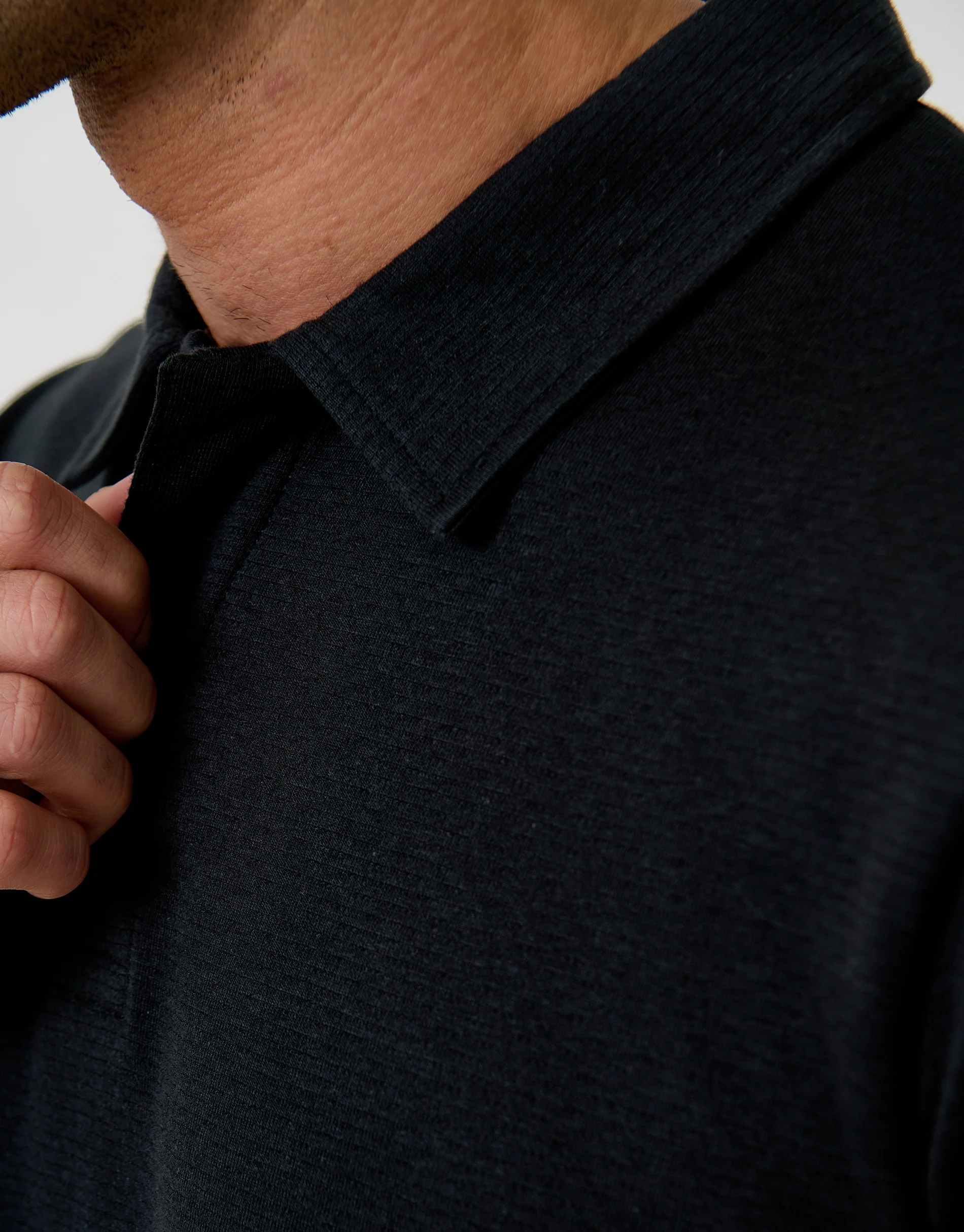 Textured Hidden Placket Polo Shirt in Black - Image 5