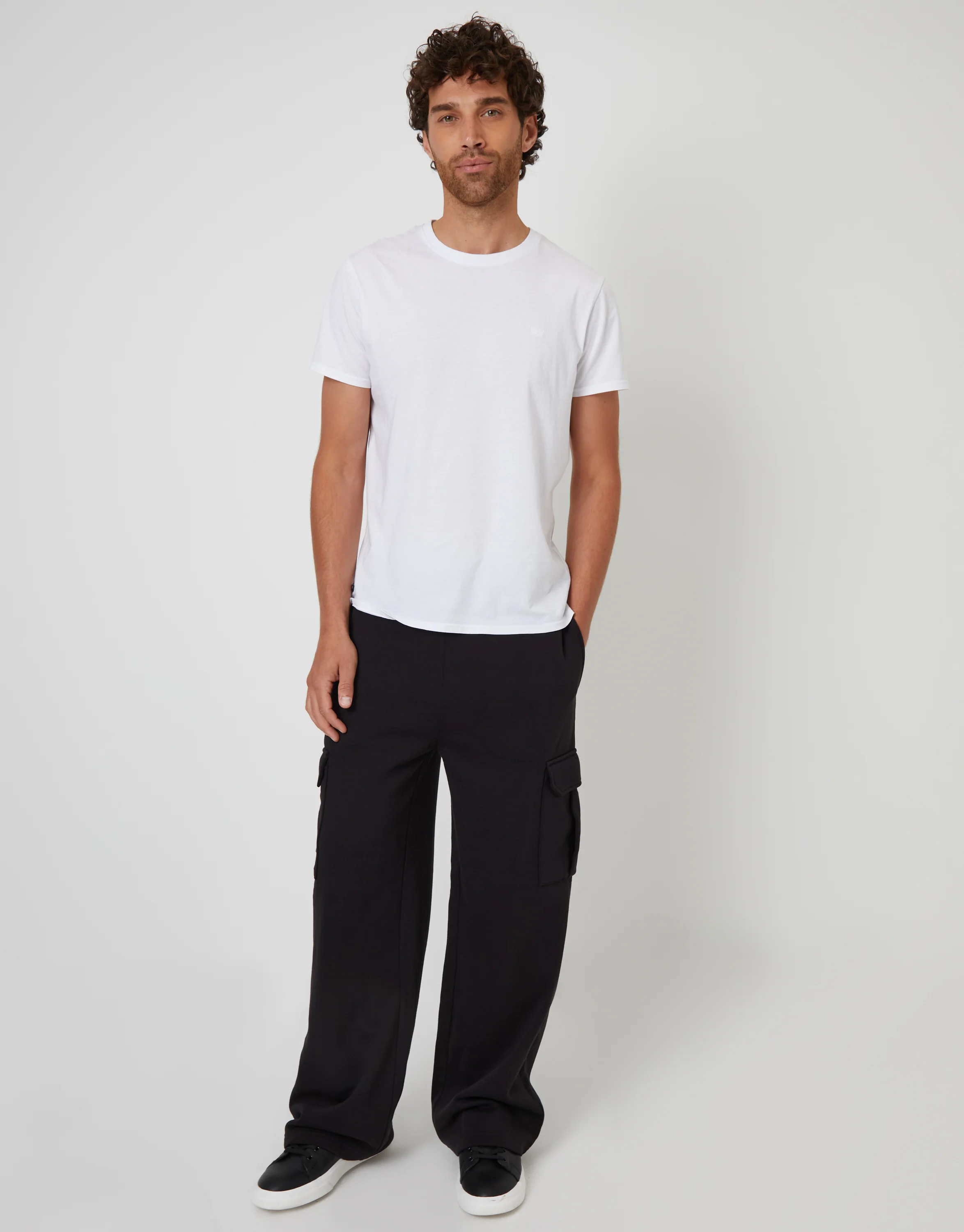Wide Leg Cargo Joggers in Black