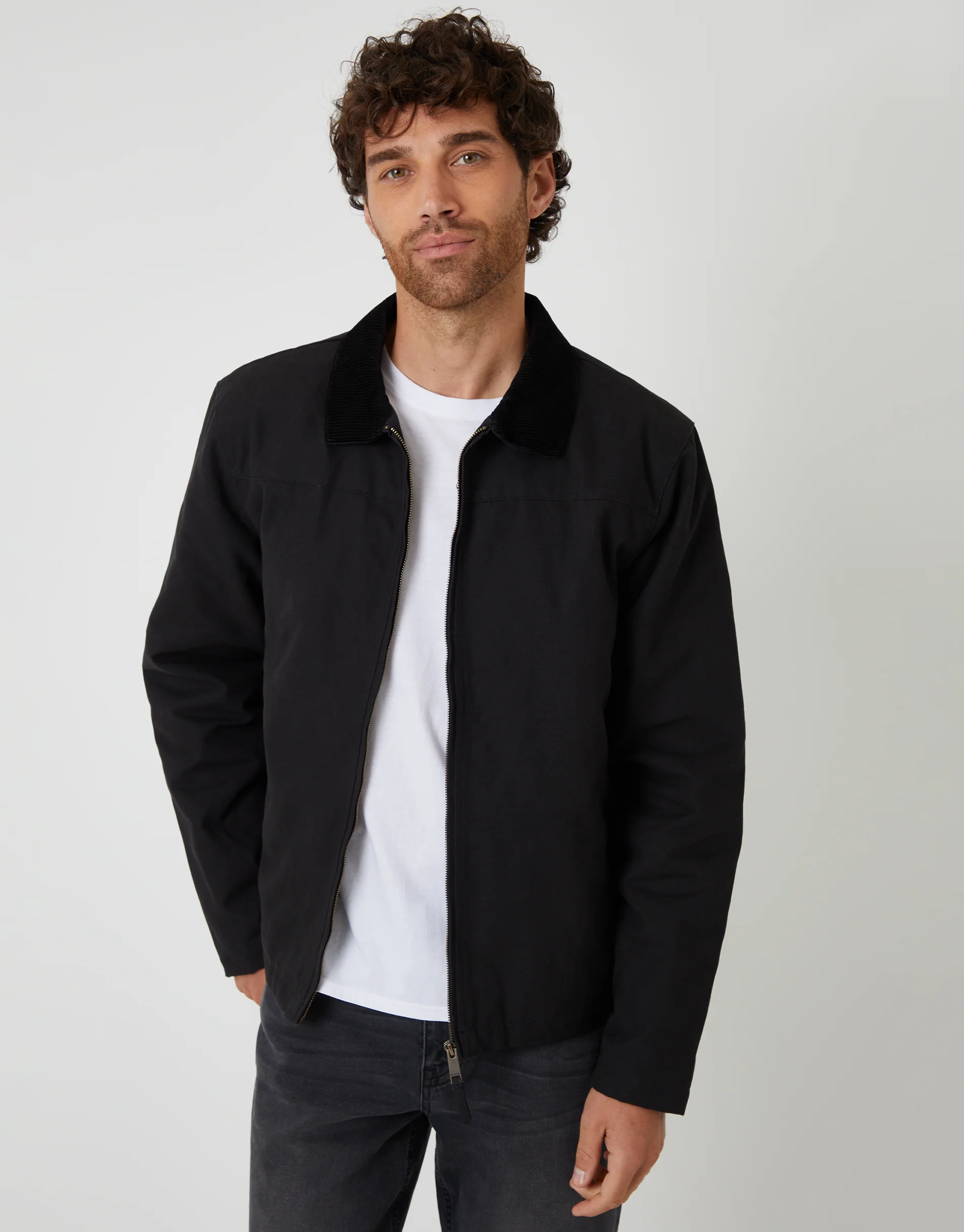 Zip-Through Lightweight Jacket With Quilting in Black
