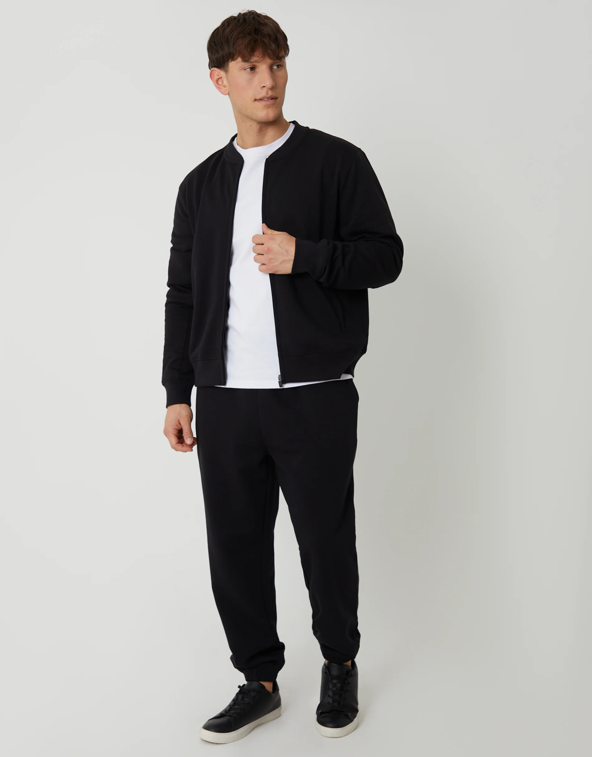 Zip Through Sweat Bomber in Black - Image 3