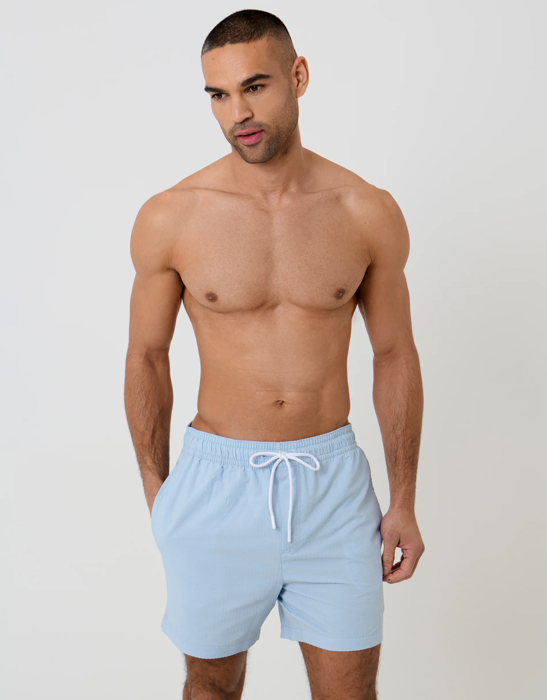 2 Pack Seersucker Swim Shorts in Blue Stripe - Image 4