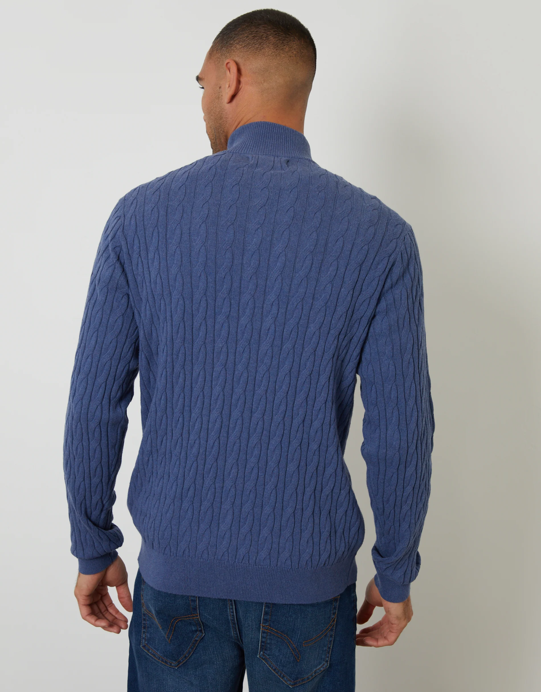 Cable Knit Quarter Zip Jumper in Blue - Image 2