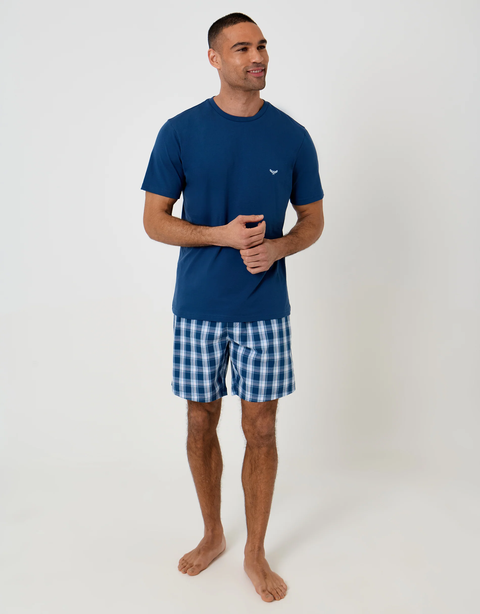 T-Shirt & Shorts Pyjama Set in Blue Check - Image 3