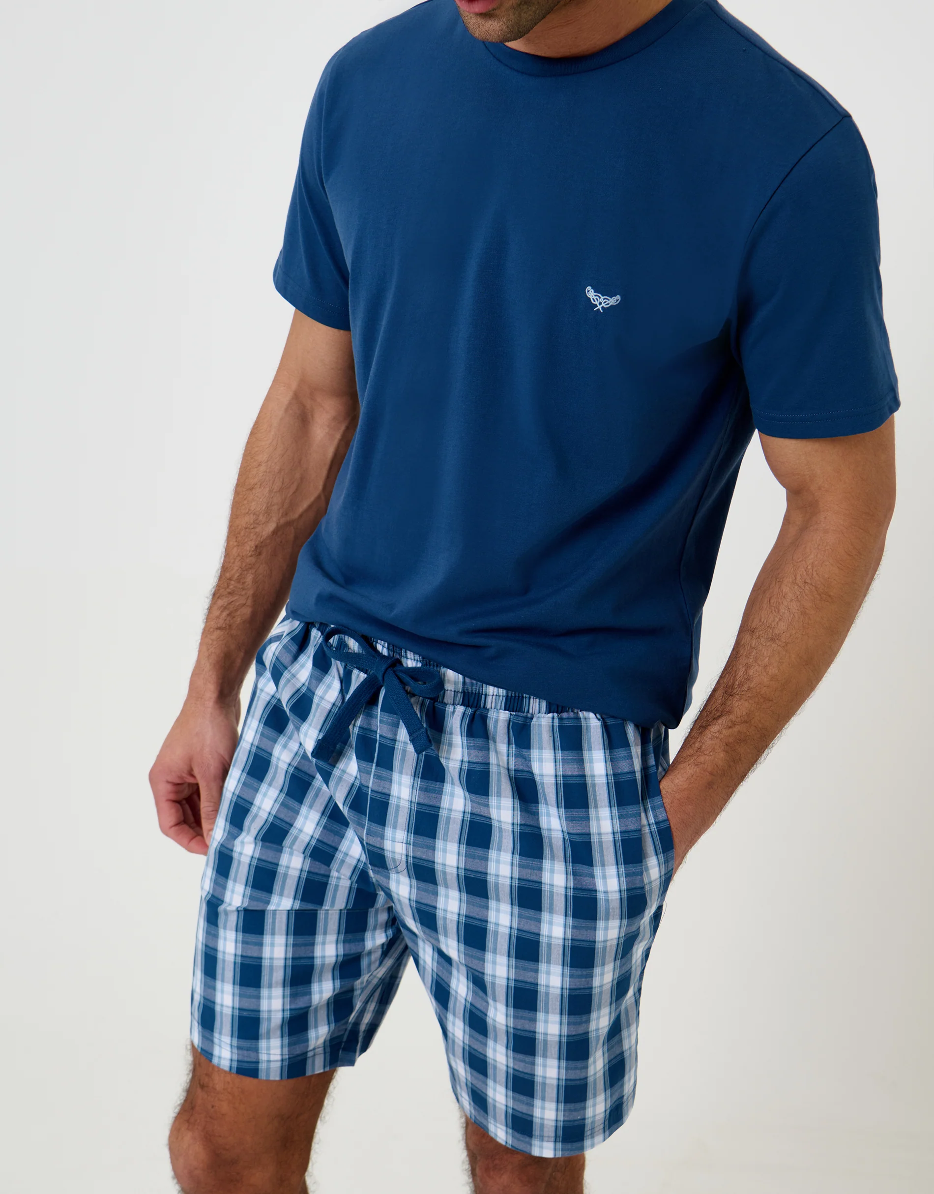 T-Shirt & Shorts Pyjama Set in Blue Check - Image 5