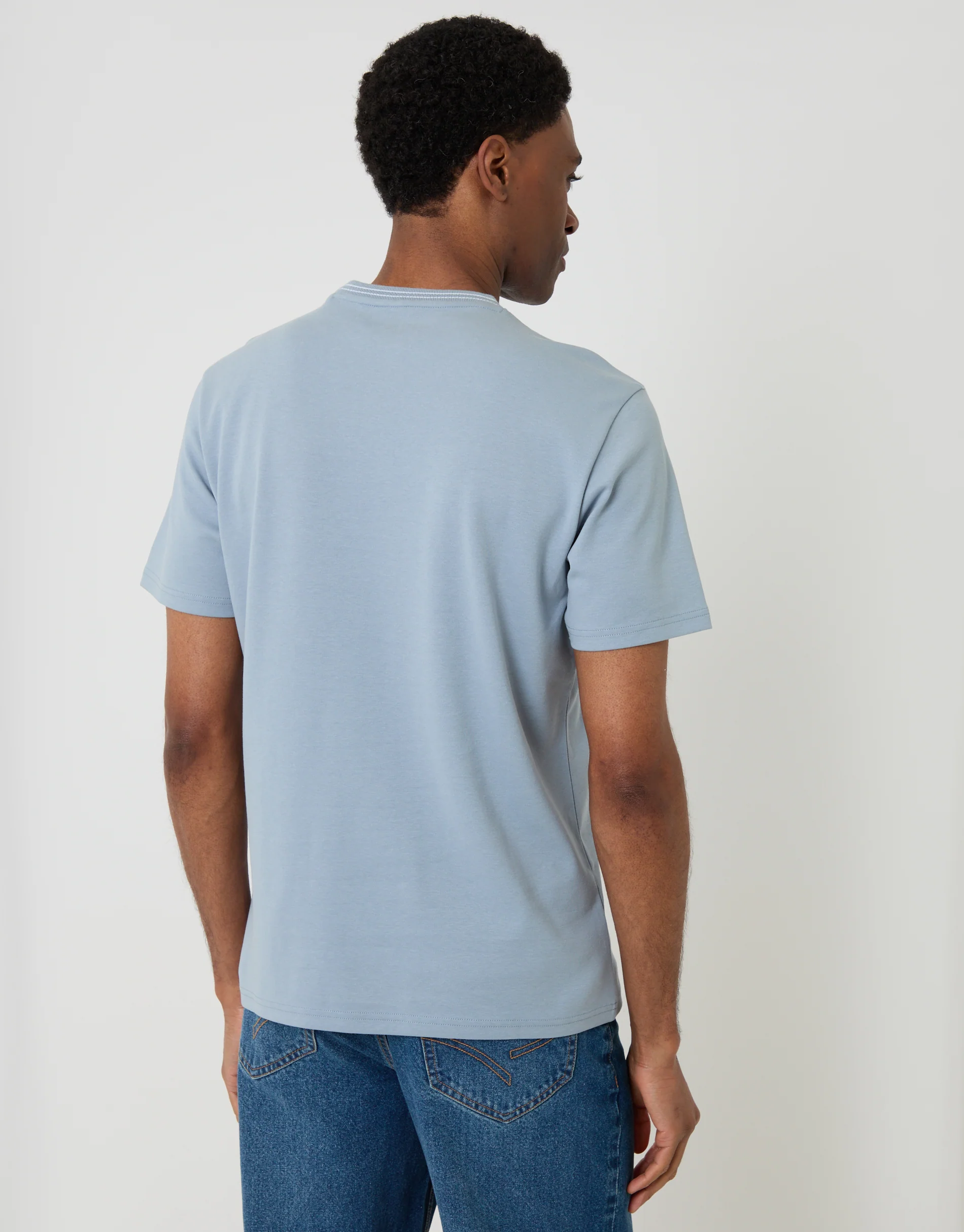 Cotton Crew Neck Script T-Shirt in Blue - Image 3